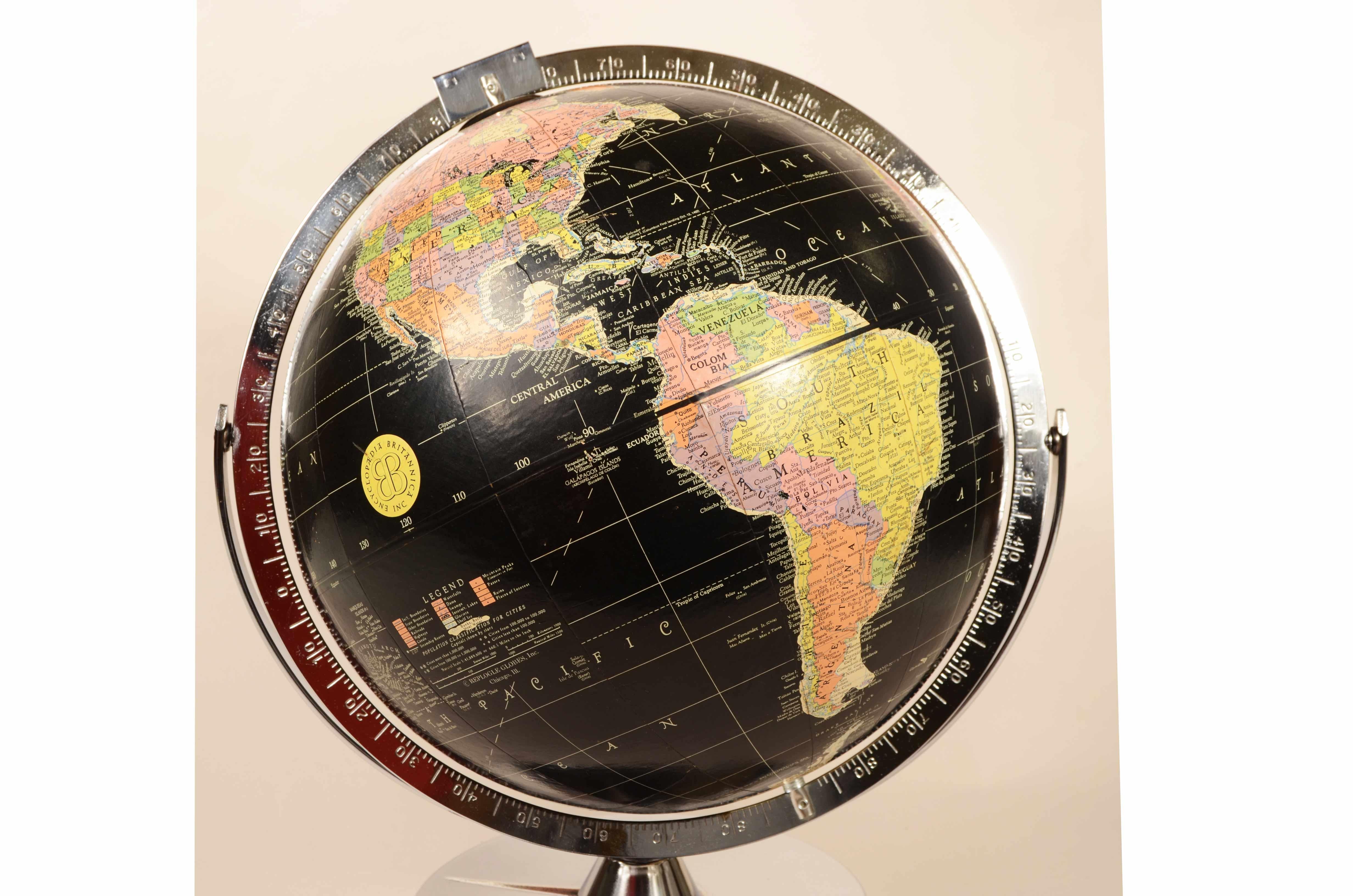 Encyclopedia Britannica 1960 black terrestrial globe chrome metal base 4