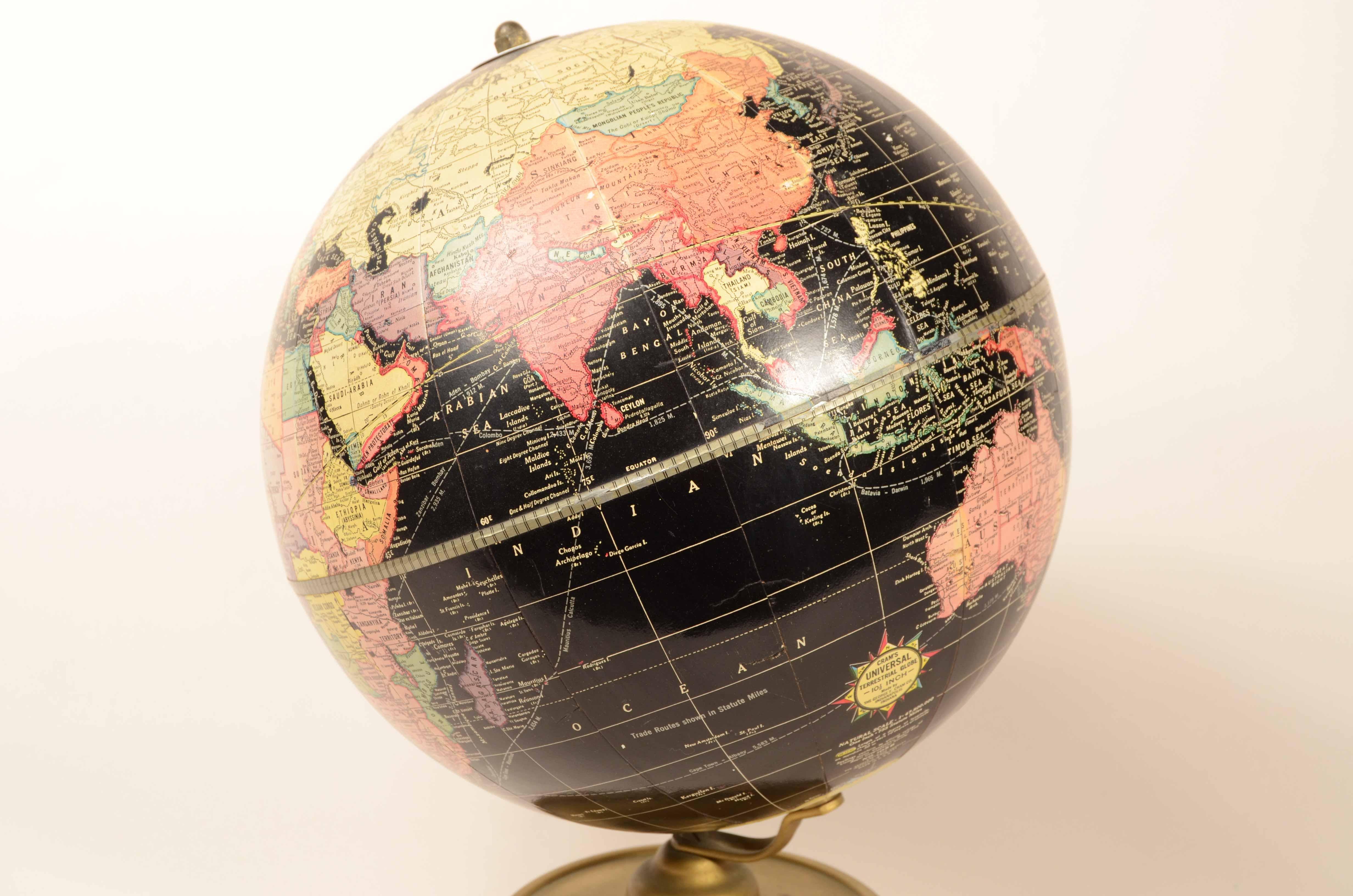 20th Century Black globe The George F. Cram Company Indianapolis Indiana 1950s For Sale
