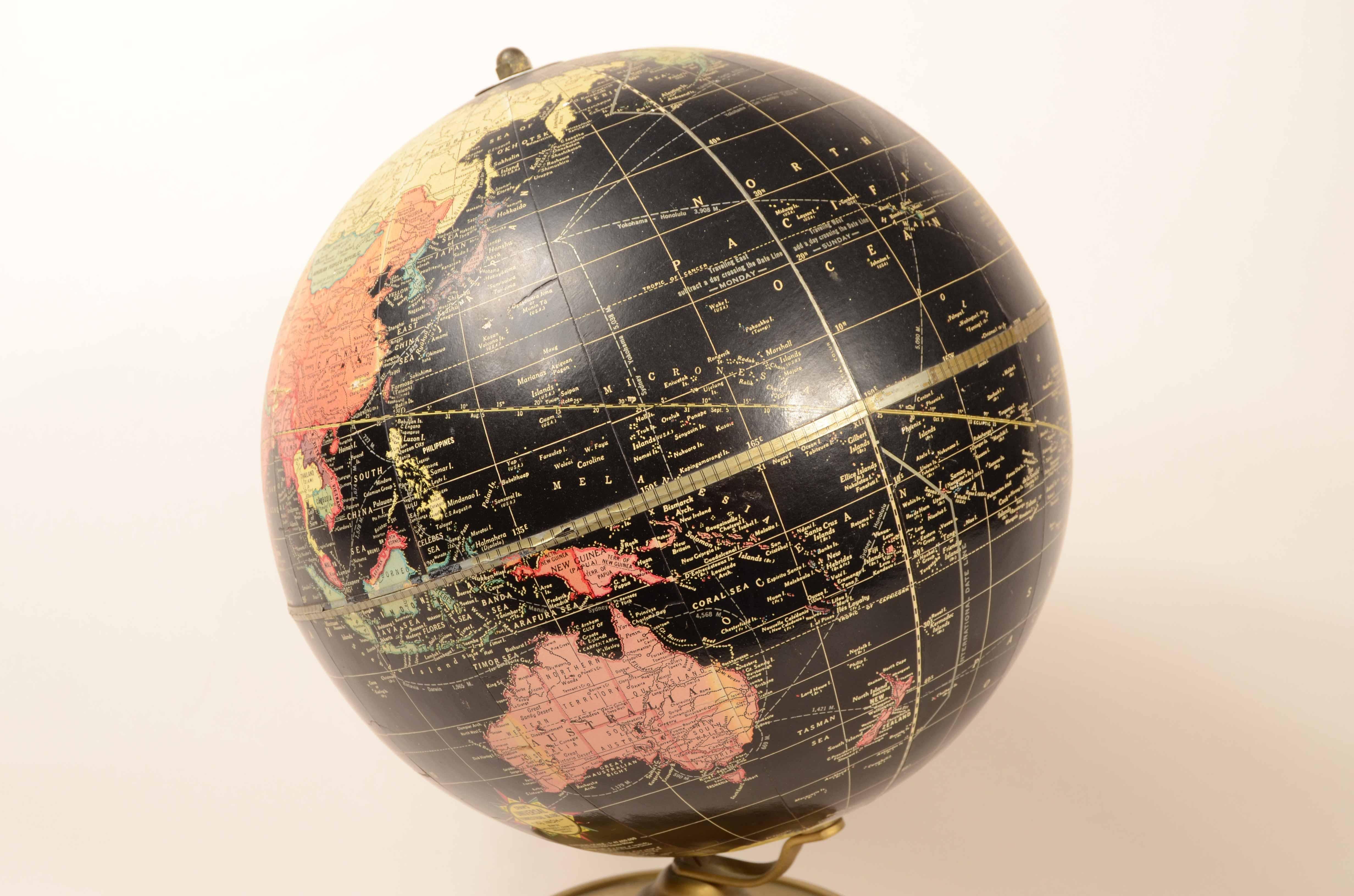 Paper Black globe The George F. Cram Company Indianapolis Indiana 1950s For Sale