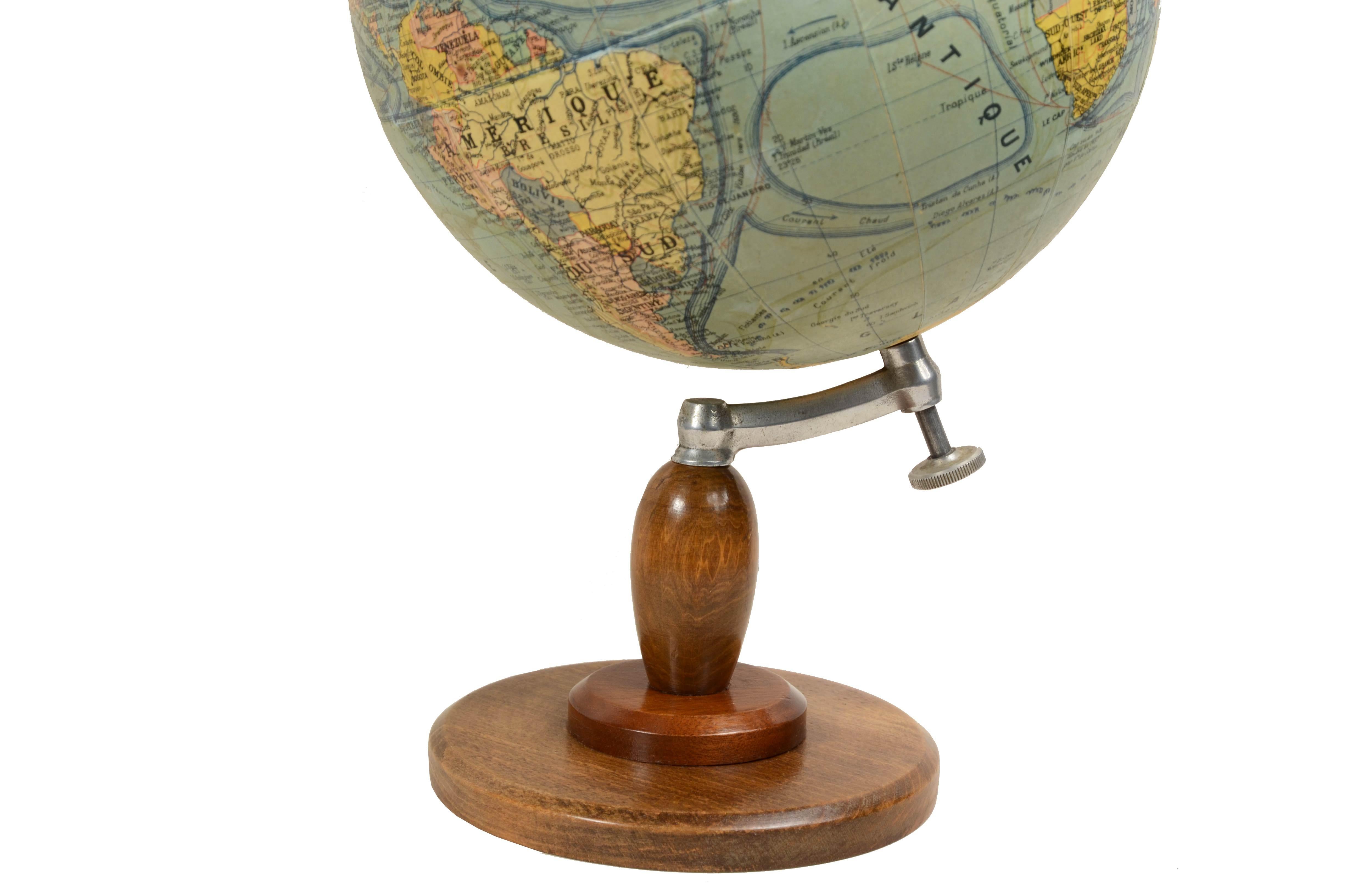 Earth globe drafted late 1940s by French geographer J. Forest For Sale 3