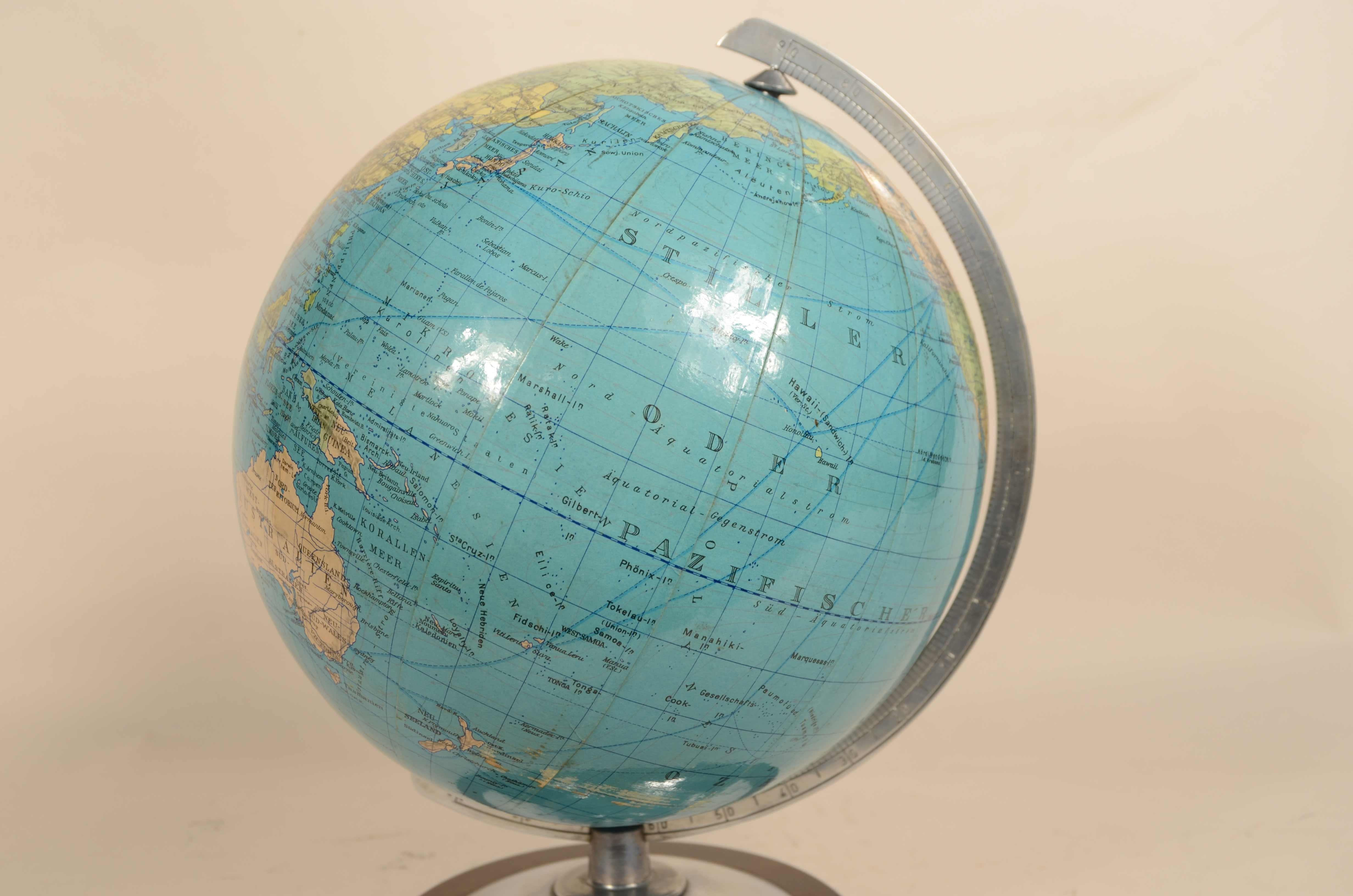 Paper German earth globe Columbus Erdglobus by cartographer Paul Oestergaard 1950s For Sale