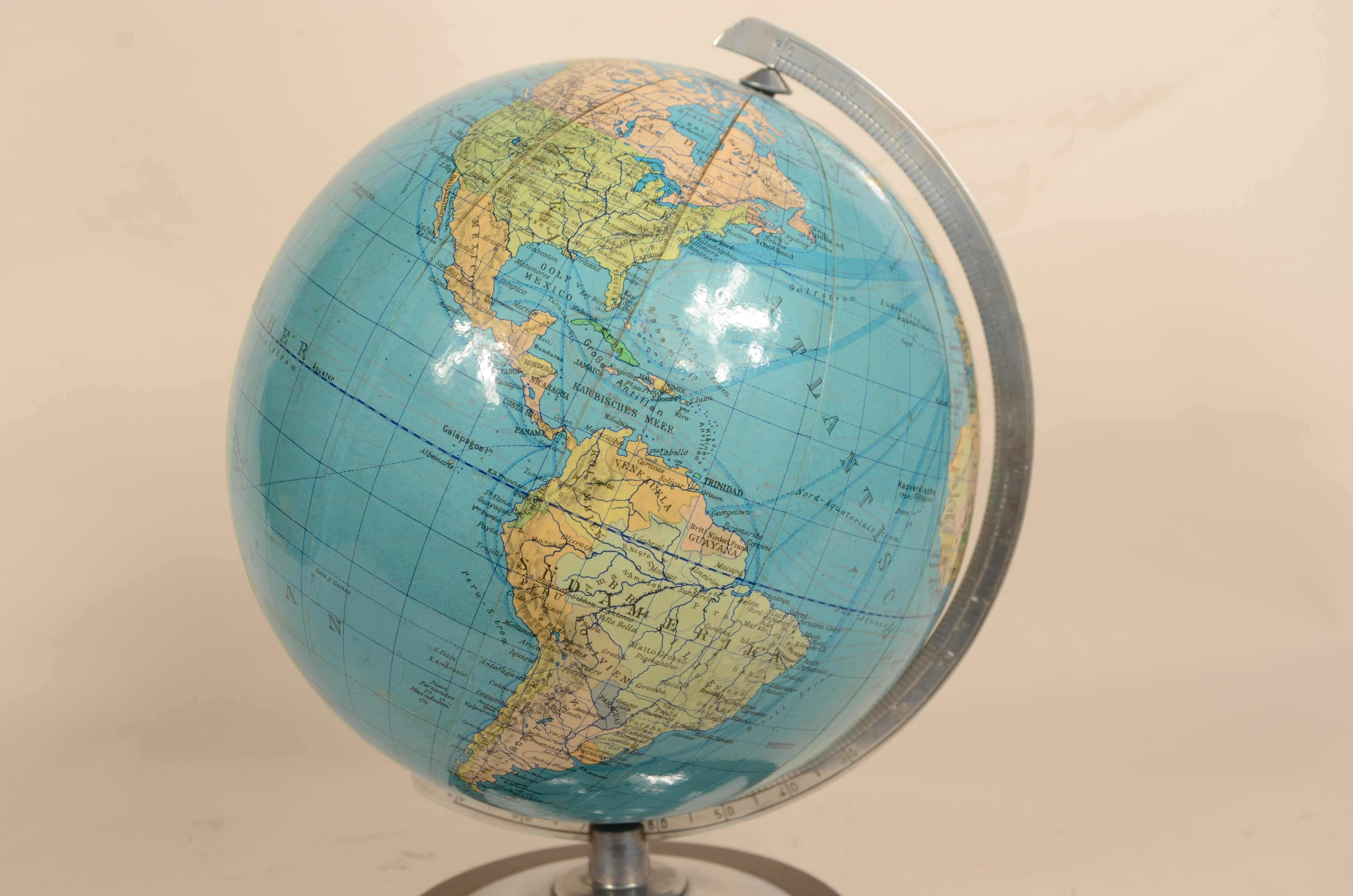 German earth globe Columbus Erdglobus by cartographer Paul Oestergaard 1950s For Sale 1