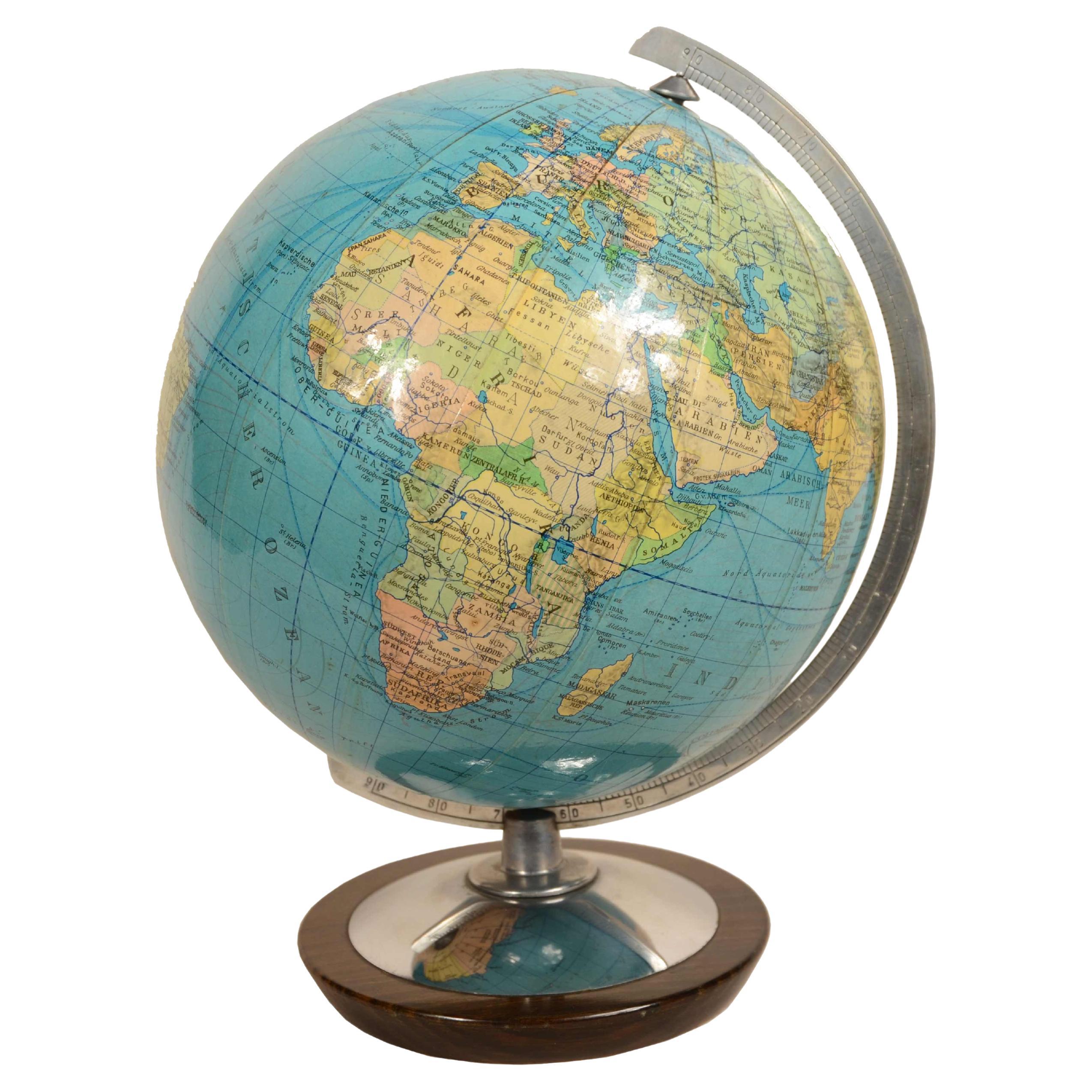 German earth globe Columbus Erdglobus by cartographer Paul Oestergaard 1950s