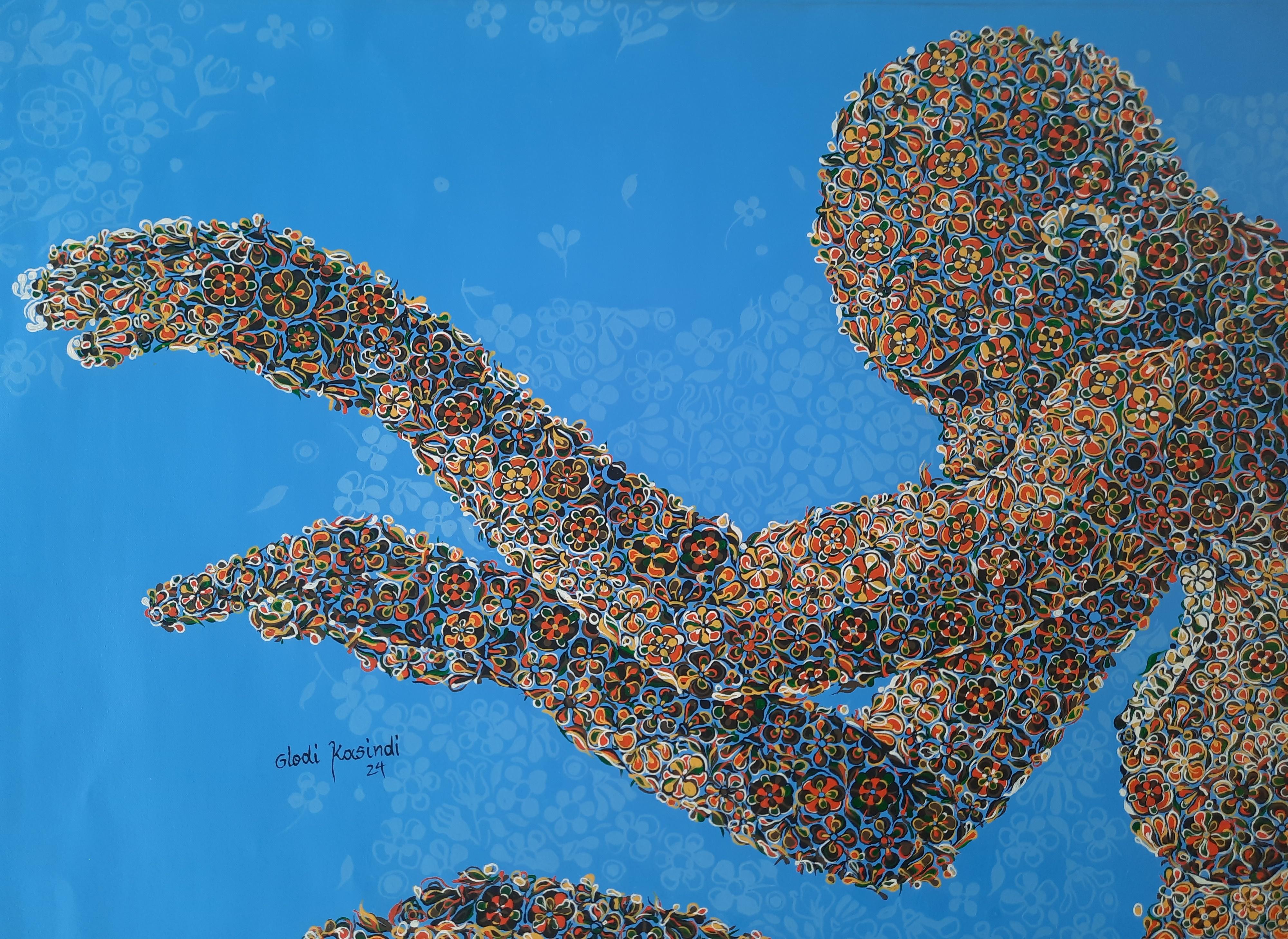 Sueños azules Glodi Kasindi Malumbe Pintura africana contemporánea color arte desnudo en venta 1