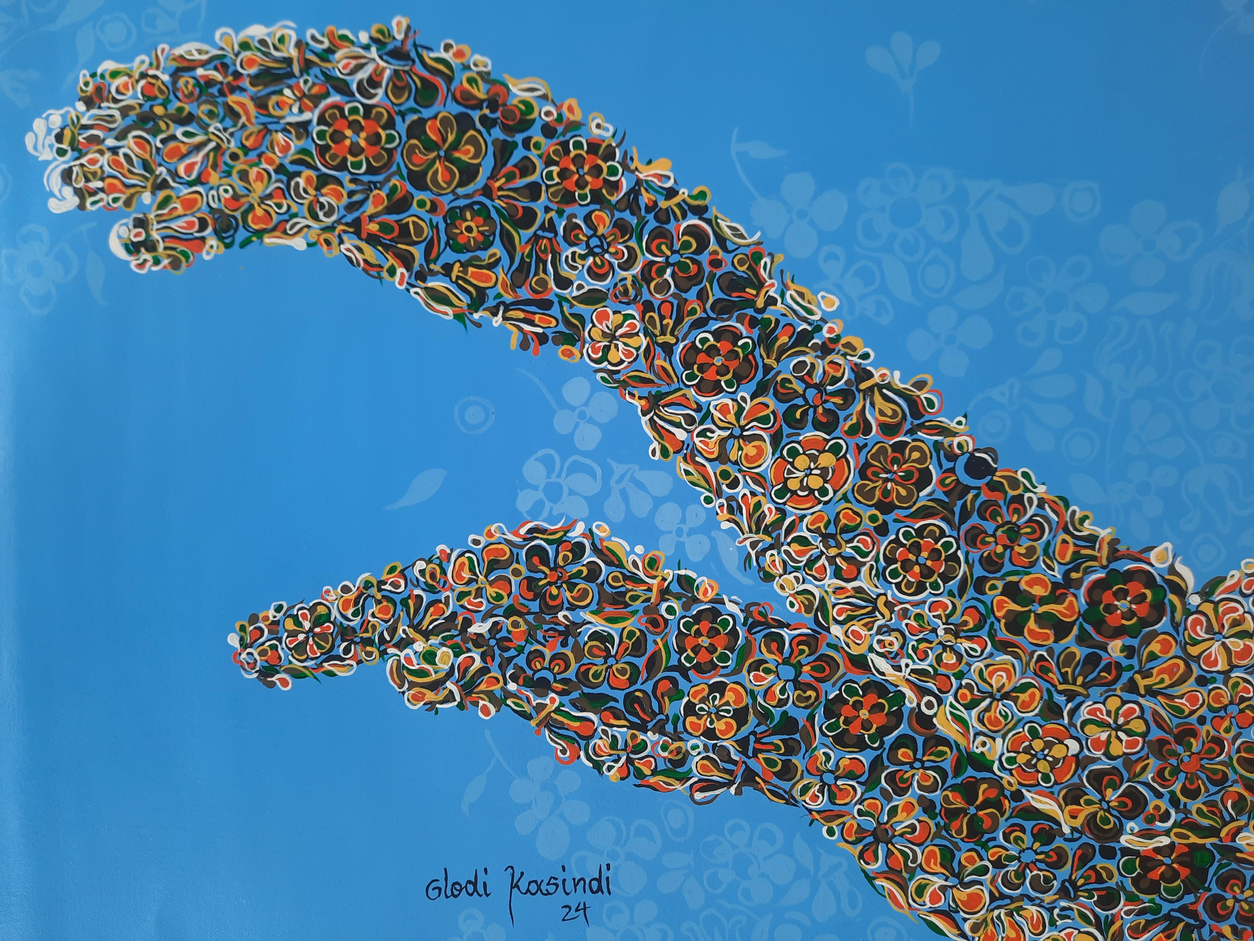 Sueños azules Glodi Kasindi Malumbe Pintura africana contemporánea color arte desnudo en venta 5
