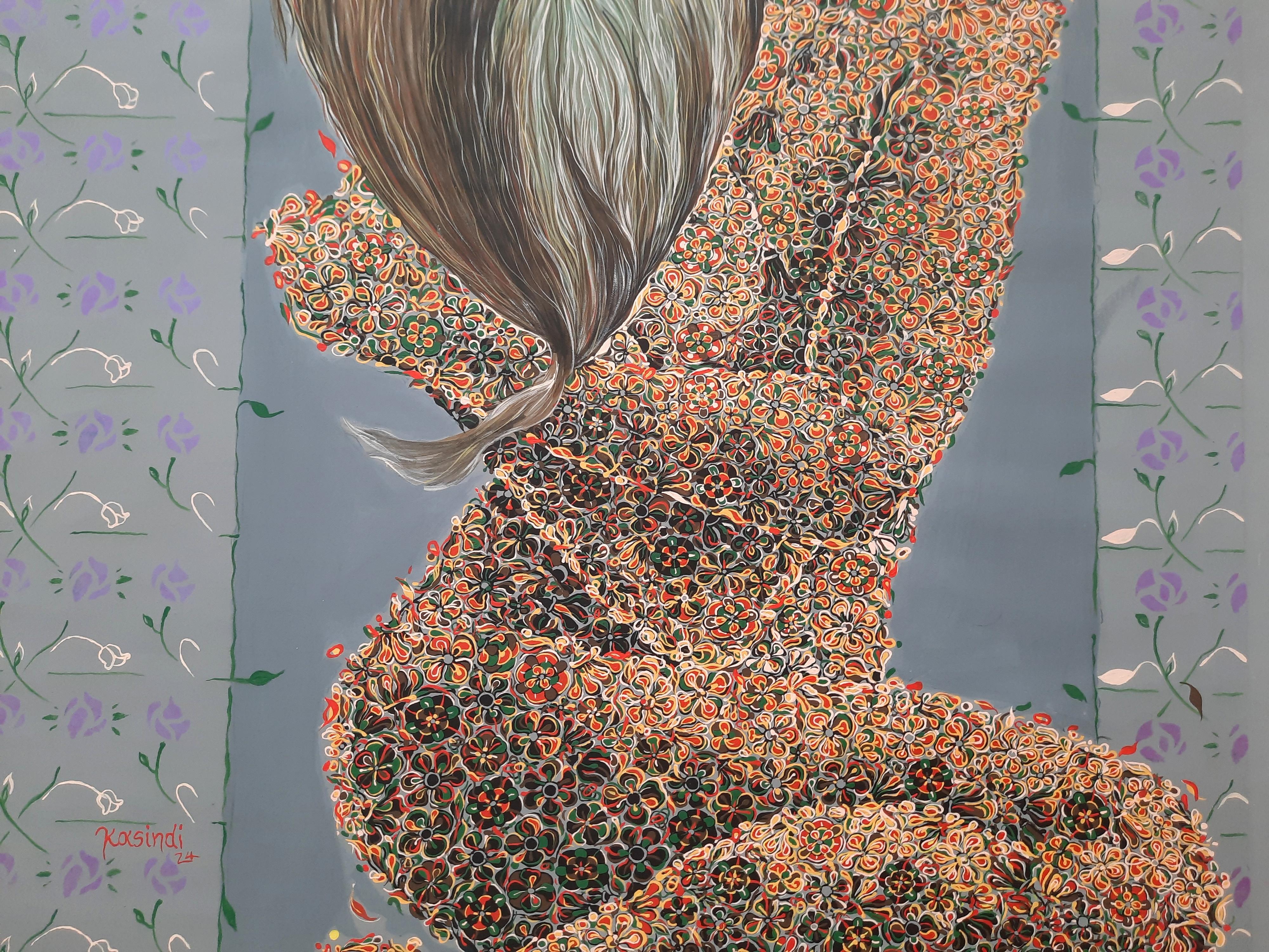 Sueños diurnos en flor Glodi Kasindi Malumbe Arte africano contemporáneo pintura desnudo en venta 2