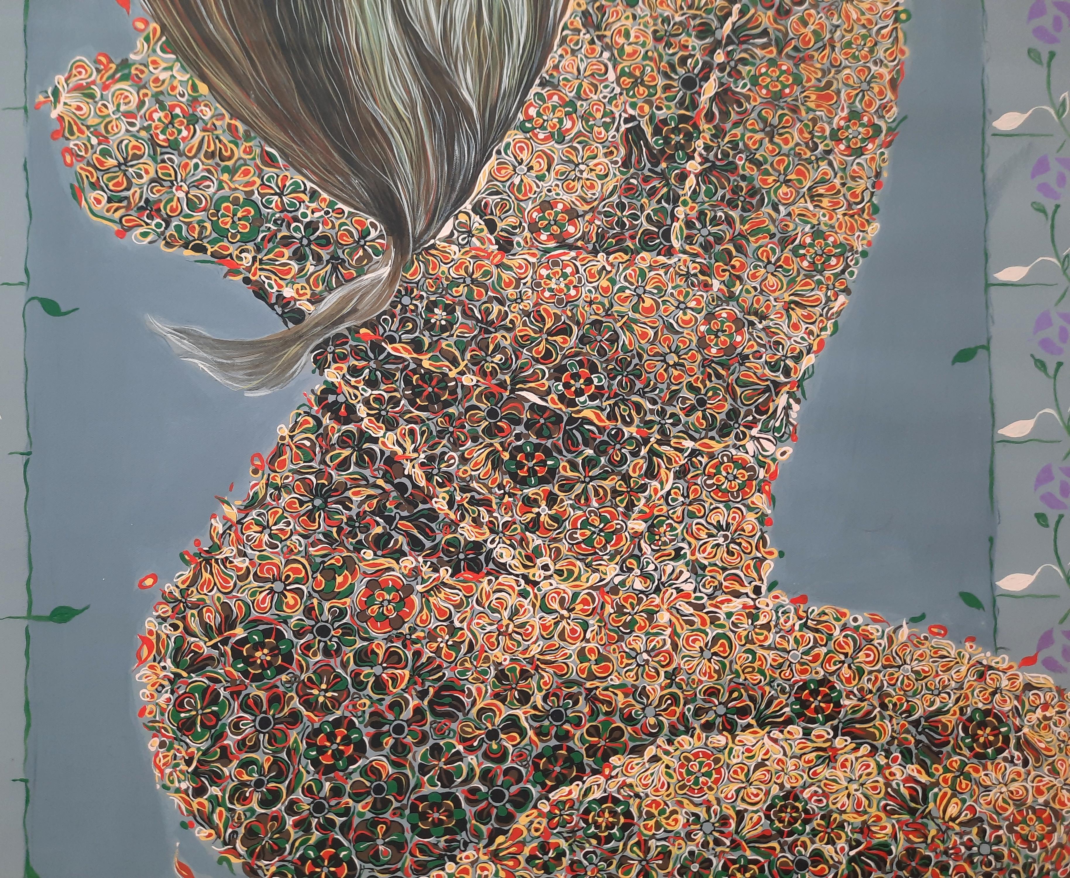 Sueños diurnos en flor Glodi Kasindi Malumbe Arte africano contemporáneo pintura desnudo en venta 7