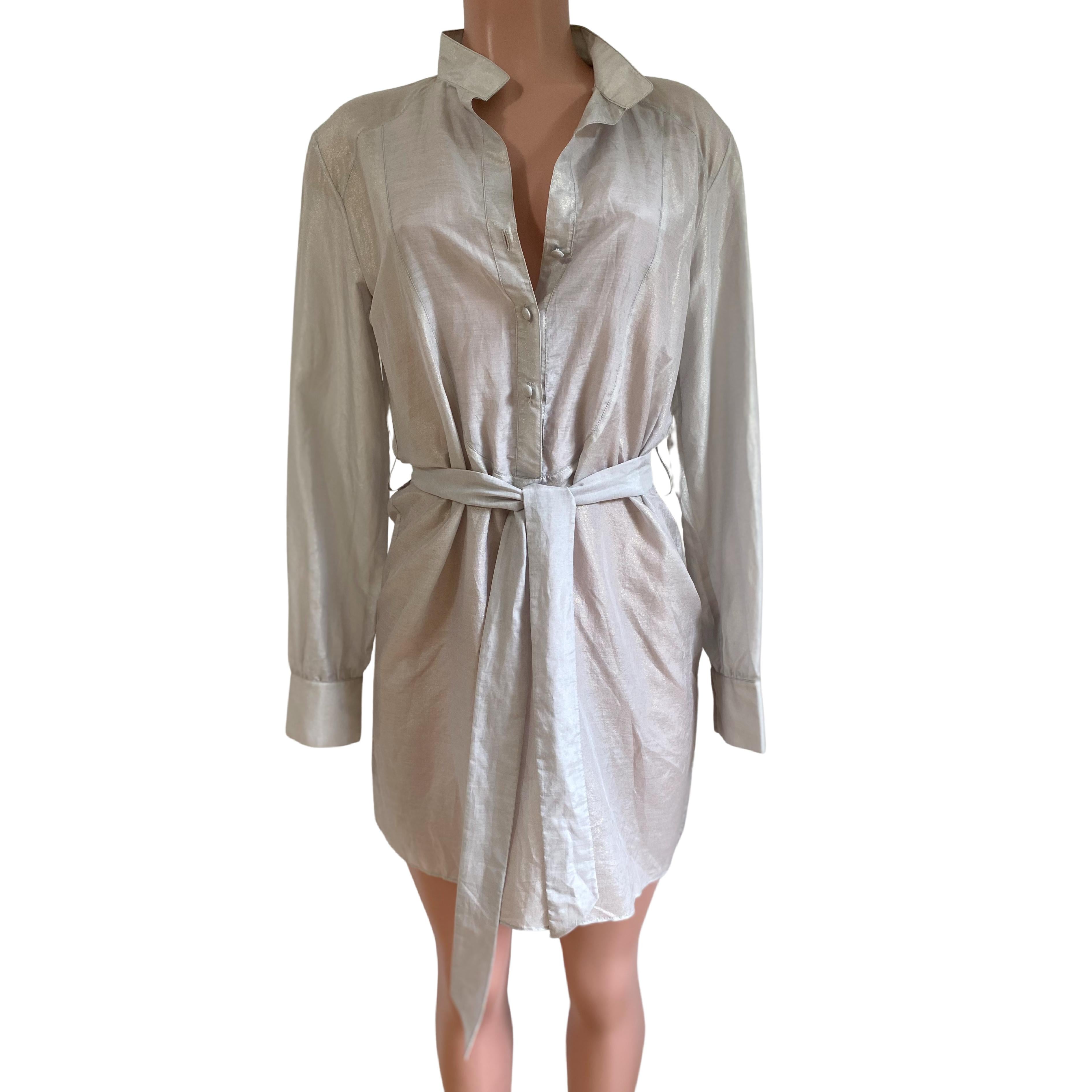 Glodwash over gray silk gossamer tunic shirt dress - NWT For Sale 2