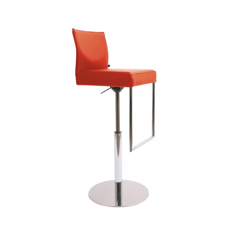GLOOH Tall Bar Stool with Cantilever in Orange Leather by KFF For Sale