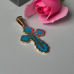 Croce di Gloria in oro giallo e smalto turchese