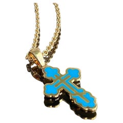 Gloria Cross in Yellow gold and Turquoise enamel