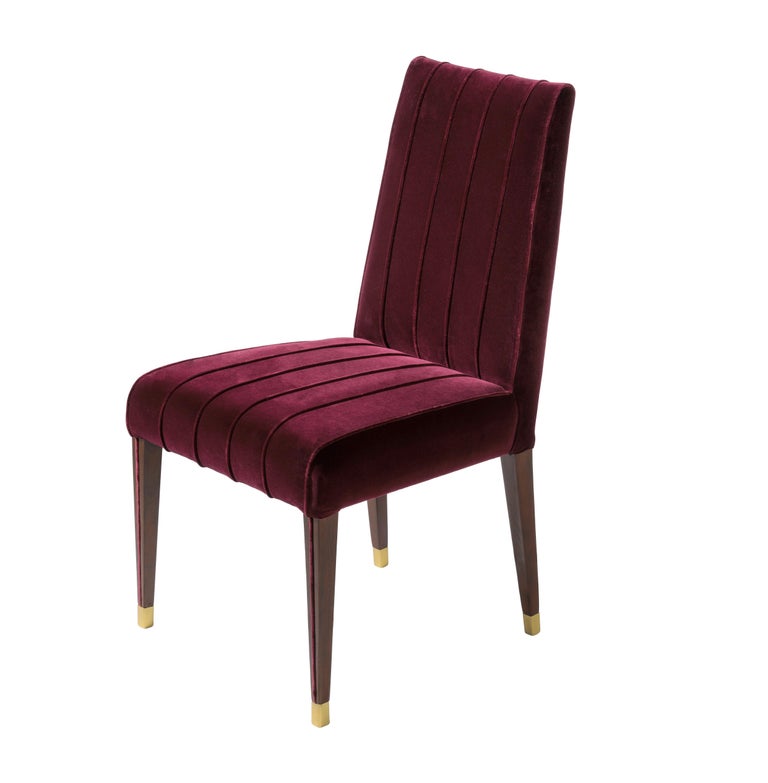 Glória Dining Chair with Glossy Chocolate Legs and Brushed Brass Tips
