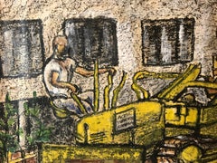 1964 San Francisco Construction Site Grande paesaggio a guazzo e pastello