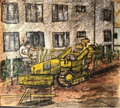 1964 San Francisco Baustelle Große Gouache- und Pastell-Landschaft 