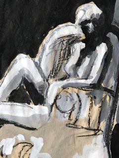 Appoggiato alla sedia, Guazzo figurativo di metà secolo e carboncino su carta