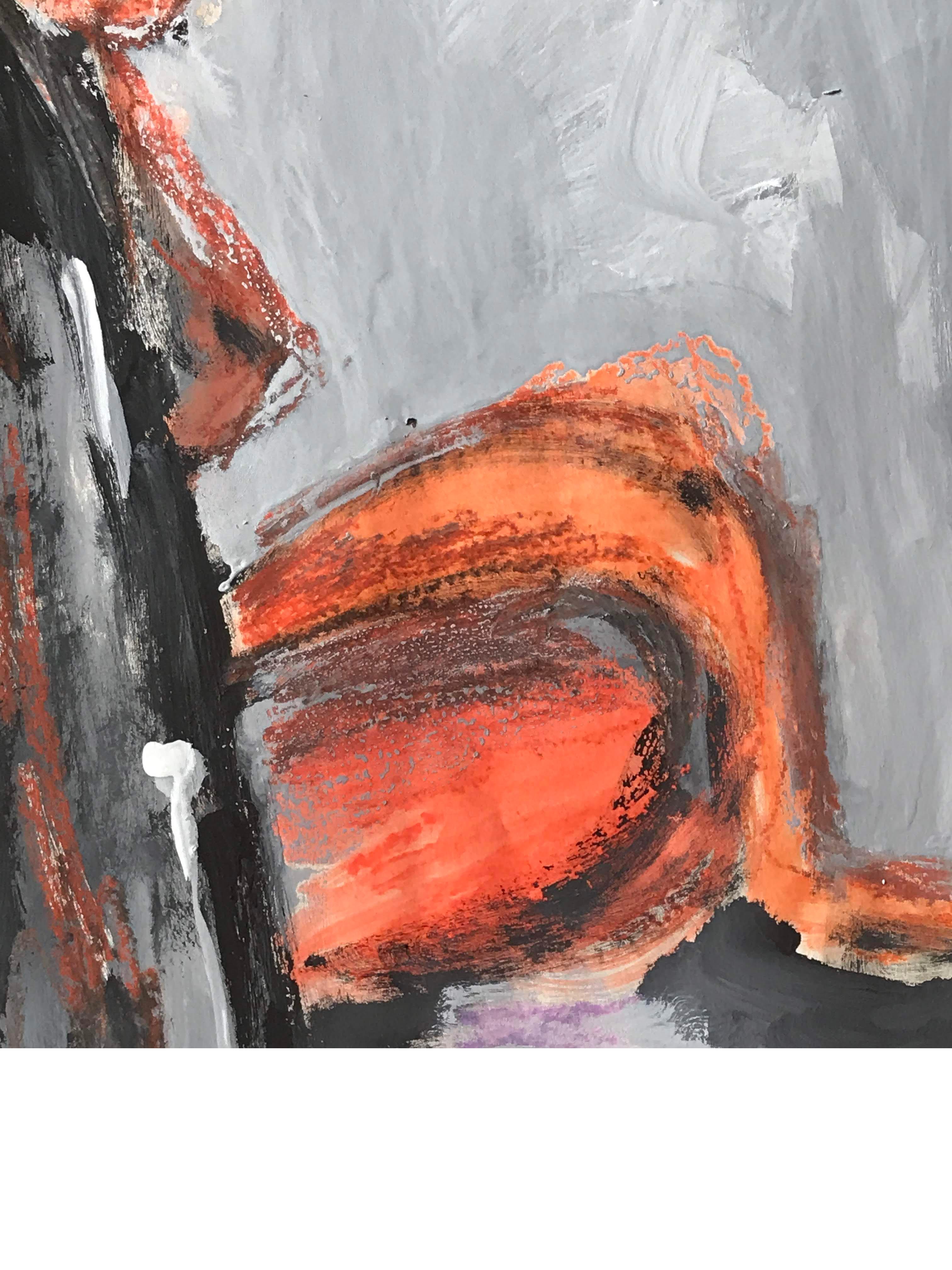 Peinture figurative du milieu du siècle dernier pourpre, orange, gris, jaune pastel et peinture - Abstrait Painting par Gloria Dudfield