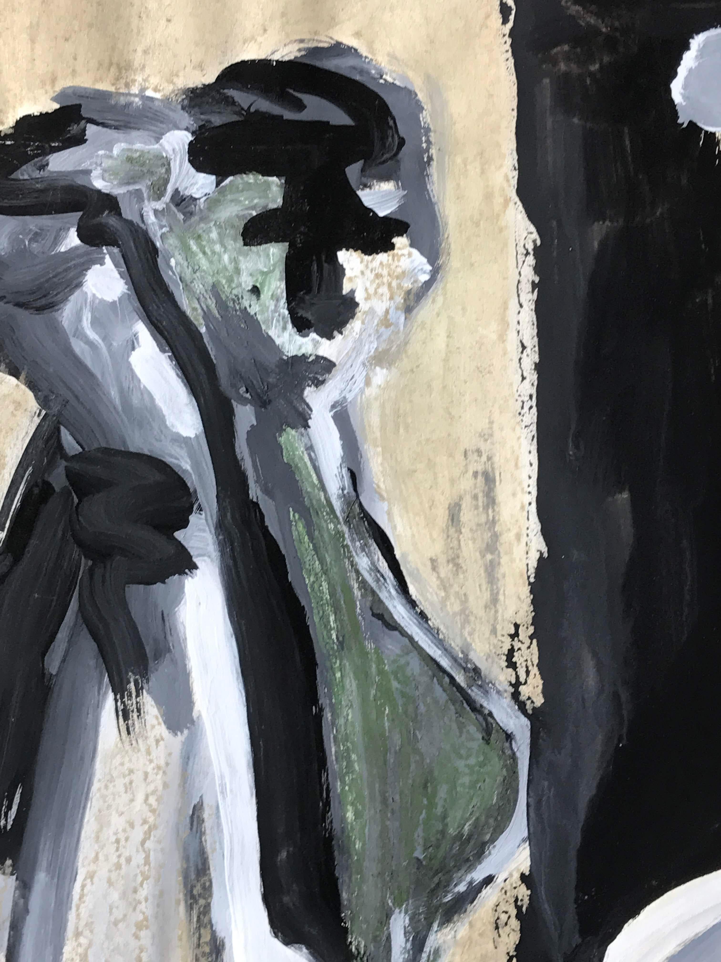 Abstrakte figurative Grün-Schwarz-Schwarz-Grau-Pastell und Farbe auf Papier, 1960er Jahre – Painting von Gloria Dudfield