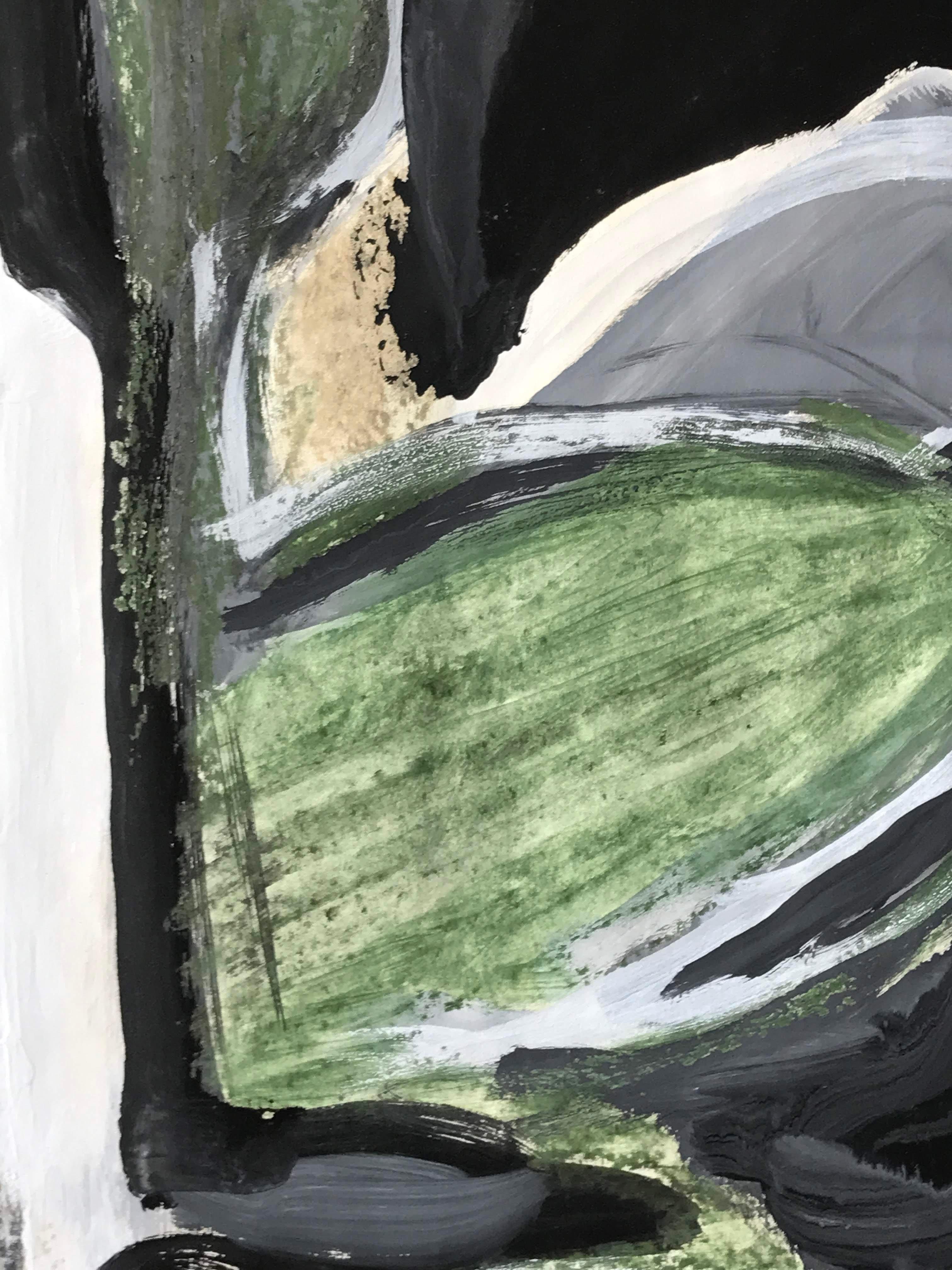 Abstrakte figurative Grün-Schwarz-Schwarz-Grau-Pastell und Farbe auf Papier, 1960er Jahre im Angebot 1