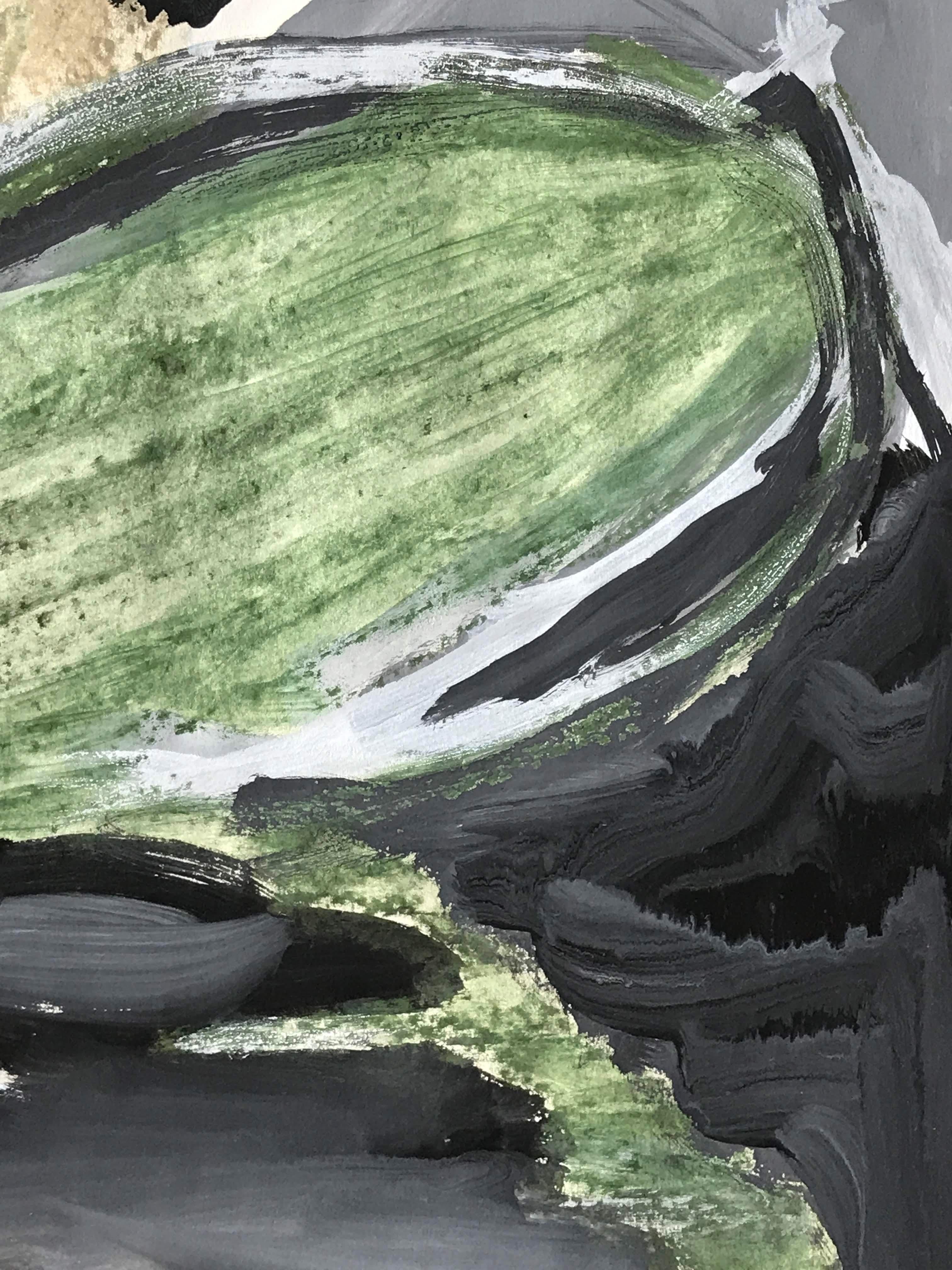 Abstrakte figurative Grün-Schwarz-Schwarz-Grau-Pastell und Farbe auf Papier, 1960er Jahre im Angebot 2