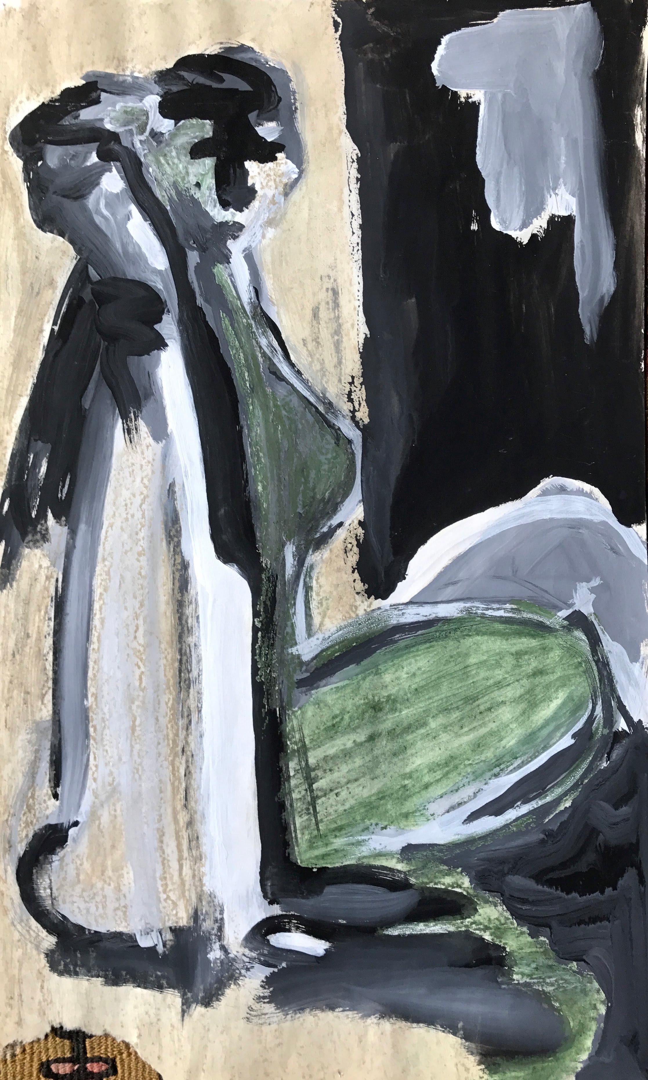 Abstrakte figurative Grün-Schwarz-Schwarz-Grau-Pastell und Farbe auf Papier, 1960er Jahre im Angebot 3