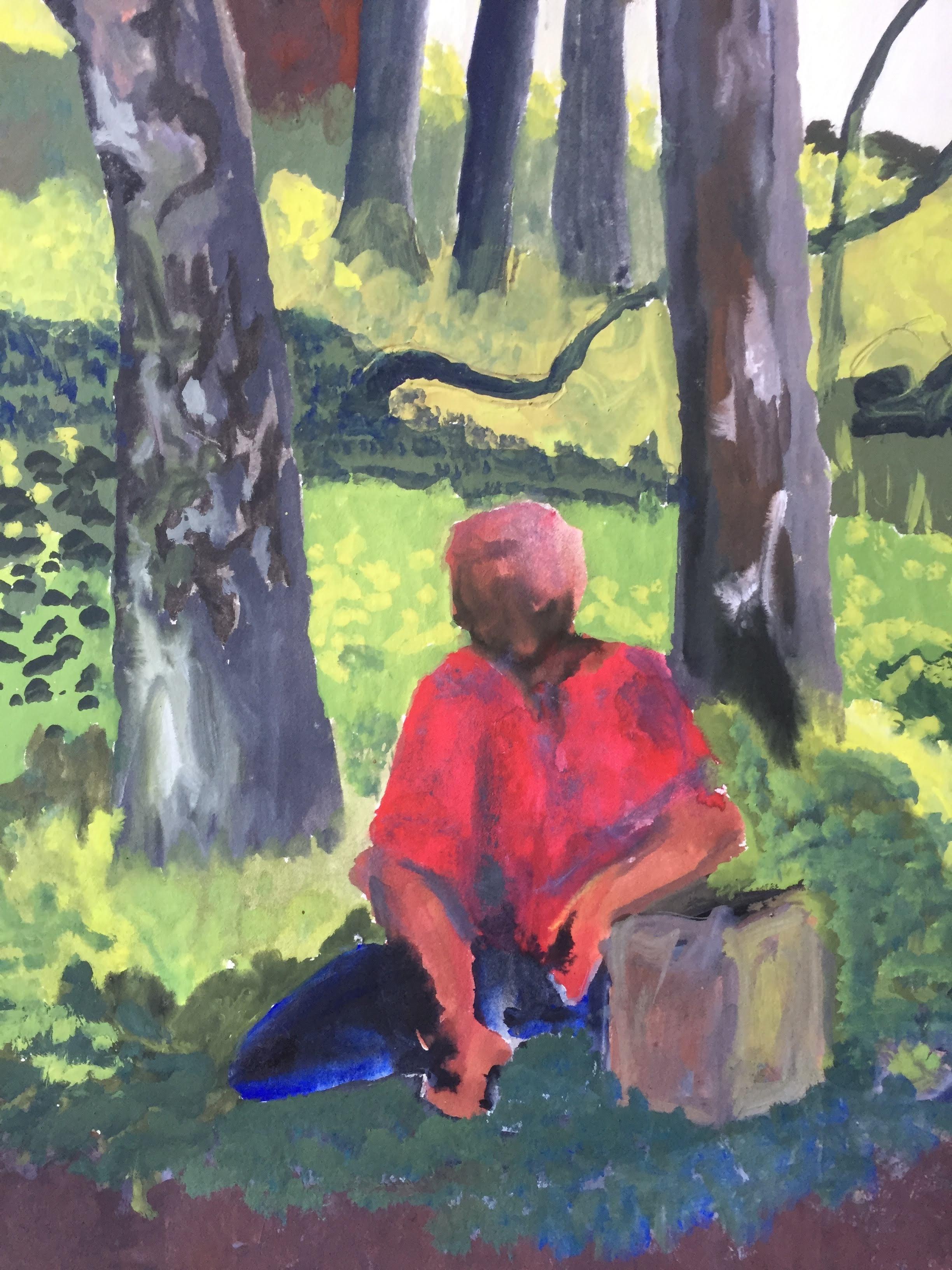Landschaftsgemälde aus der Mitte des Jahrhunderts, Art Institute of SF, Grün, Rot, Blau  – Painting von Gloria Dudfield