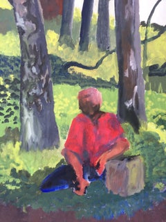 Mid Century Landscape Figure Painting Art Institute of SF Green, Red, Blue
