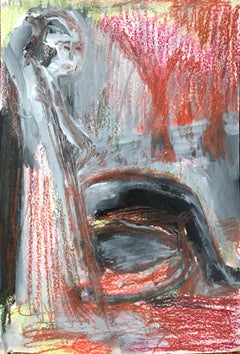 Mixed Media Painting, Gouache Pastel Figurative, 1960s, 11"x15.\"