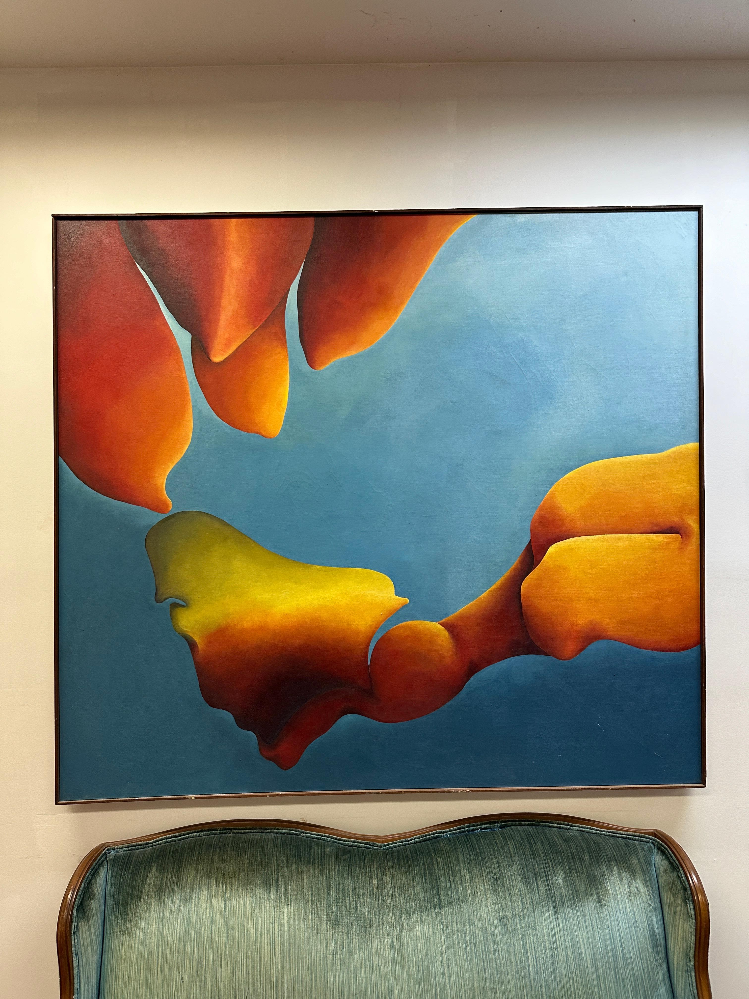 Il s'agit d'une magnifique peinture abstraite gestuelle à l'huile sur toile de l'artiste Gloria Faye de Bethlehem, Pennsylvanie. Cette œuvre mesure 54,25