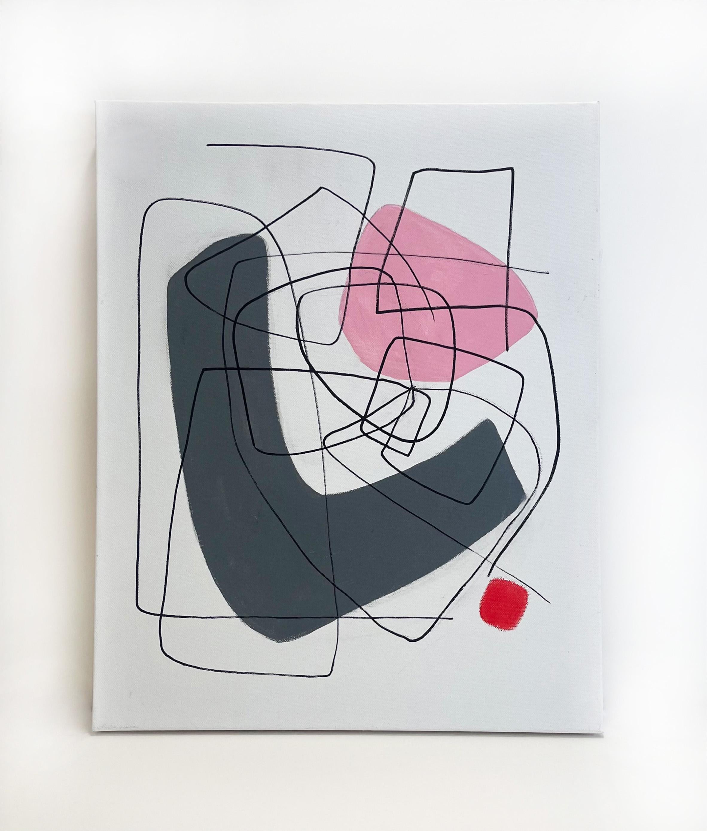 Let’s Simplify Things XX, minimalist abstract in grey, pink and red