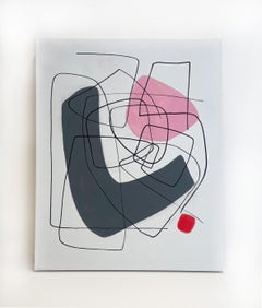 Let’s Simplify Things XX, minimalist abstract in grey, pink and red