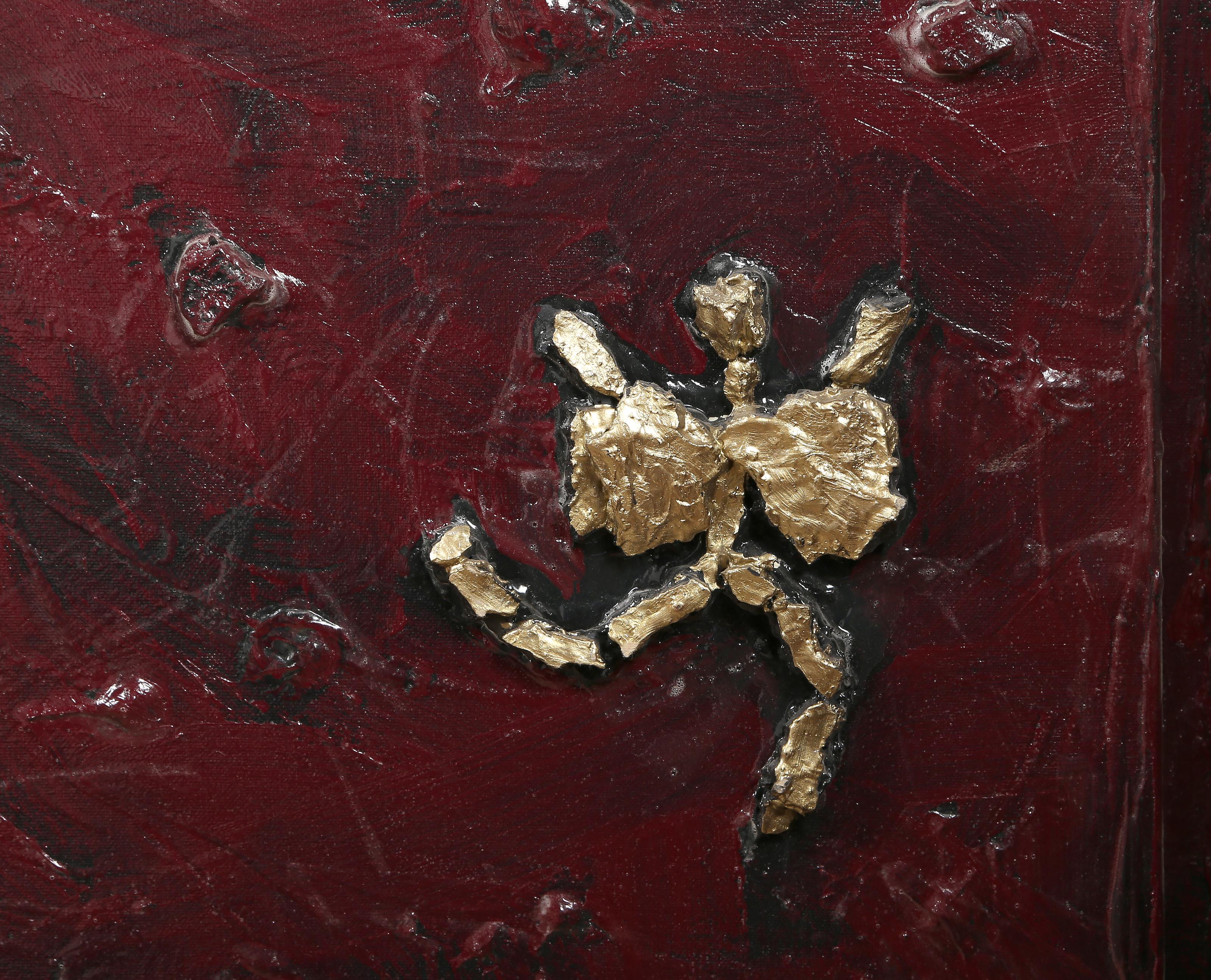 Selbstporträt mit hoher Ängste, surrealistisches Öl- und Gipsgemälde von Gloria Heilman – Painting von Gloria Heliman-C