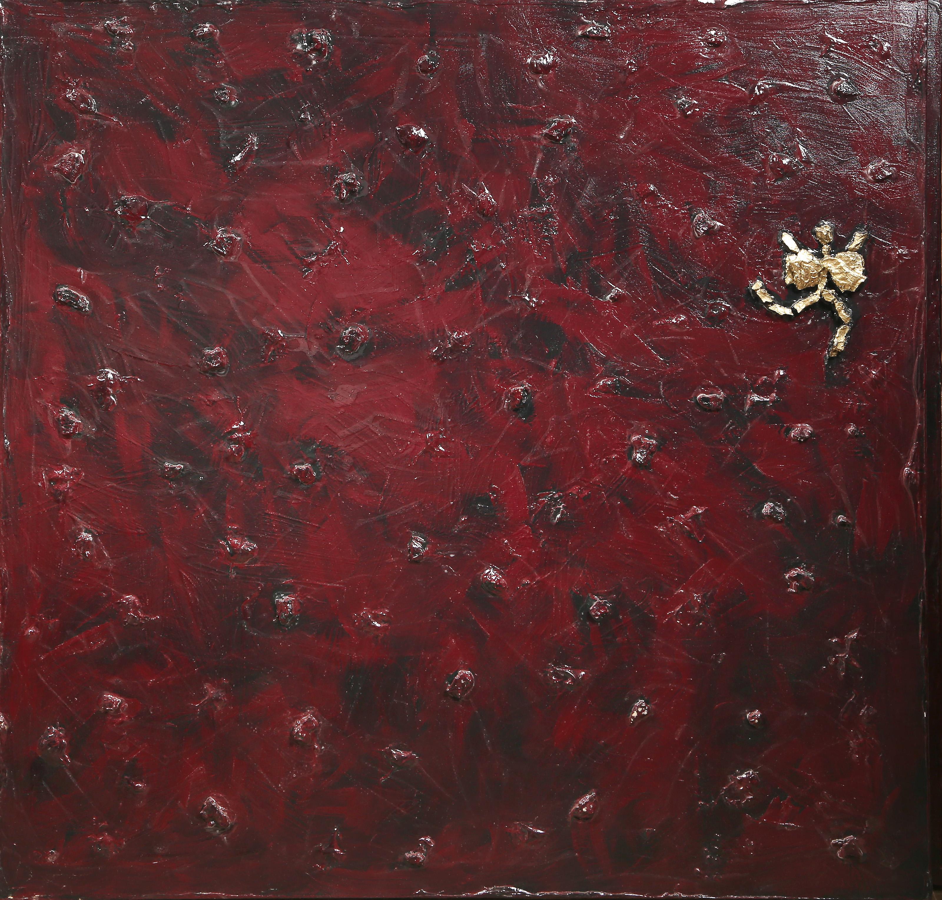 Gloria Heliman-C Abstract Painting – Selbstporträt mit hoher Ängste, surrealistisches Öl- und Gipsgemälde von Gloria Heilman