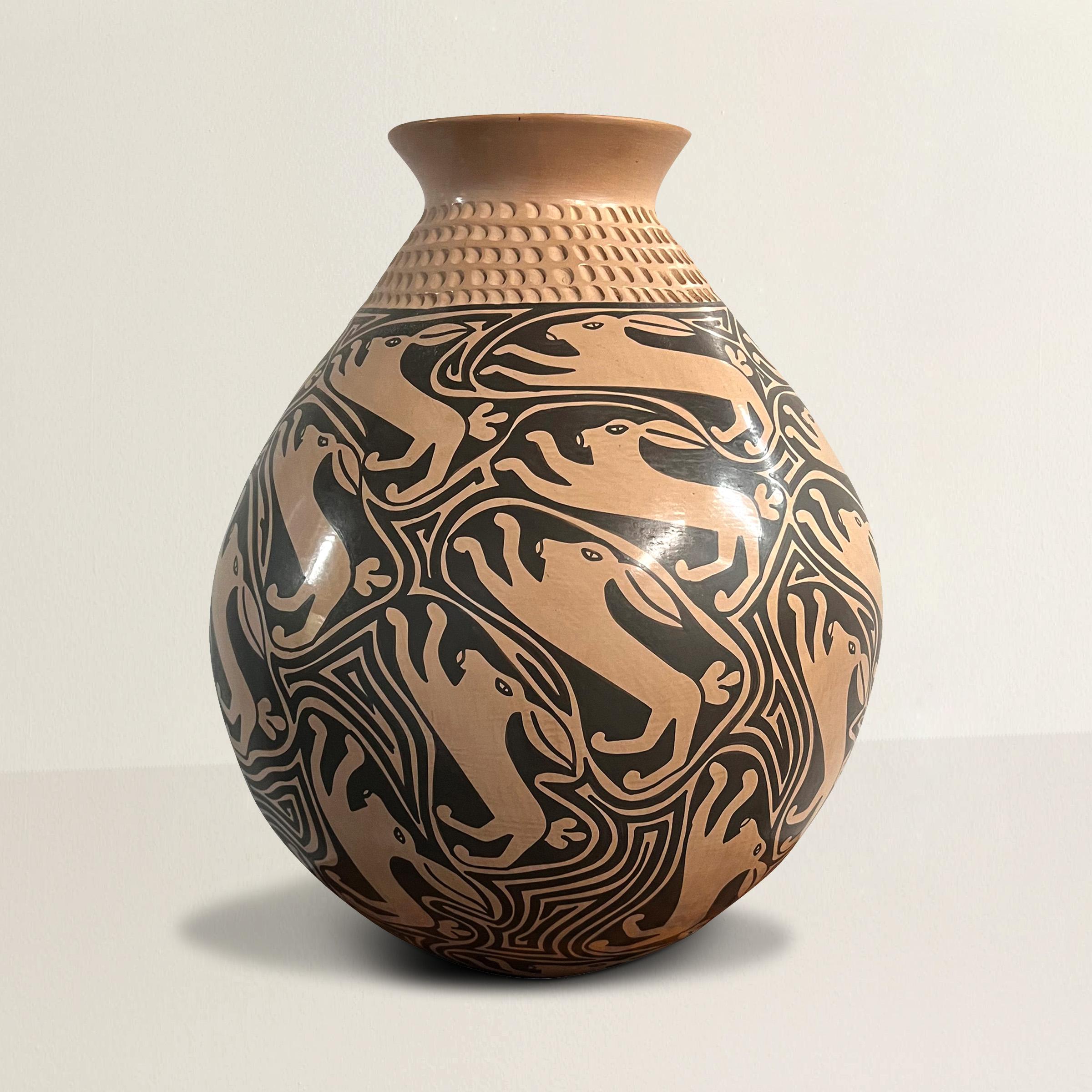This remarkable Mata Ortiz pottery piece, handcrafted by the renowned artist Gloria Hernandez, is a testament to the enduring artistry of the Mata Ortiz tradition. Gloria Hernandez, a luminary in the world of Mata Ortiz pottery, has made significant