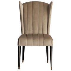 Glória II Dining Chair with Glossy Black Legs and Brushed Brass Tips
