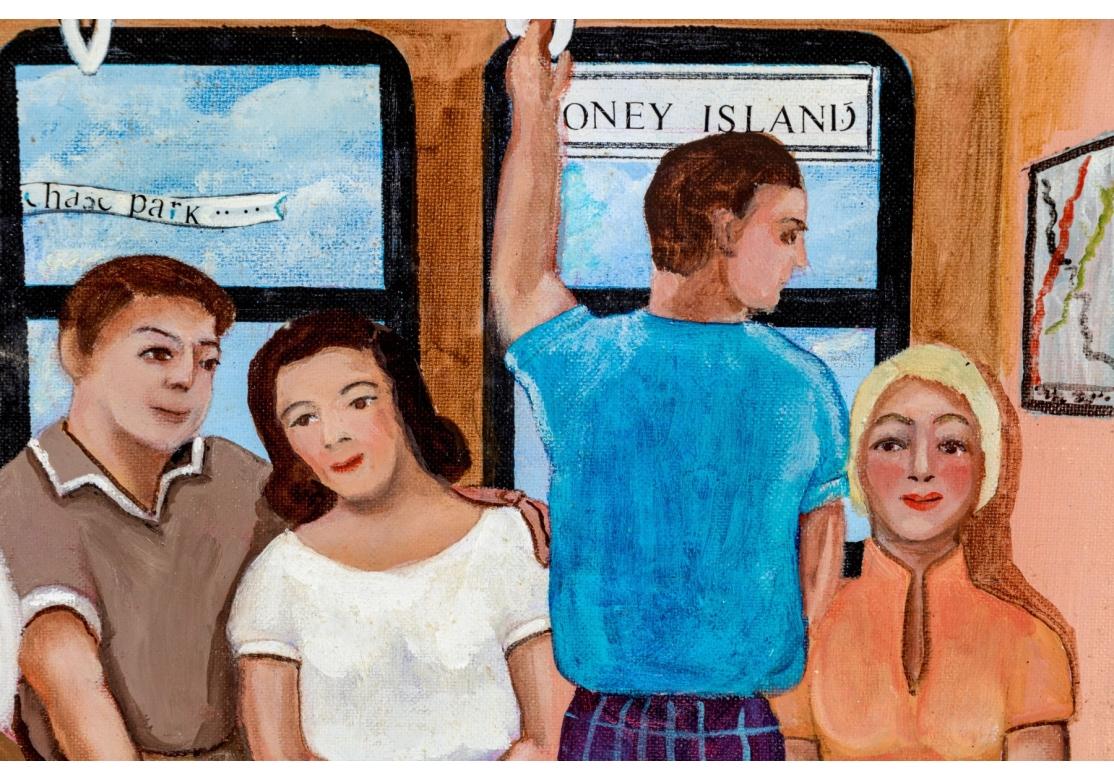North American Gloria Laposka (1922-2015) Oil On Board Painting, Coney Island Train For Sale