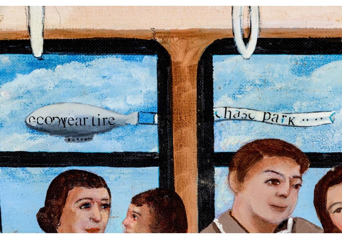 Gloria Laposka (1922-2015) Oil On Board Painting, Coney Island Train In Fair Condition For Sale In Bridgeport, CT
