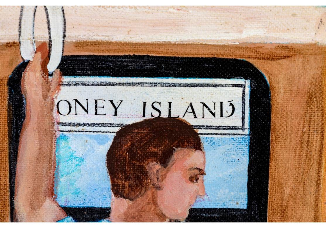 20th Century Gloria Laposka (1922-2015) Oil On Board Painting, Coney Island Train For Sale
