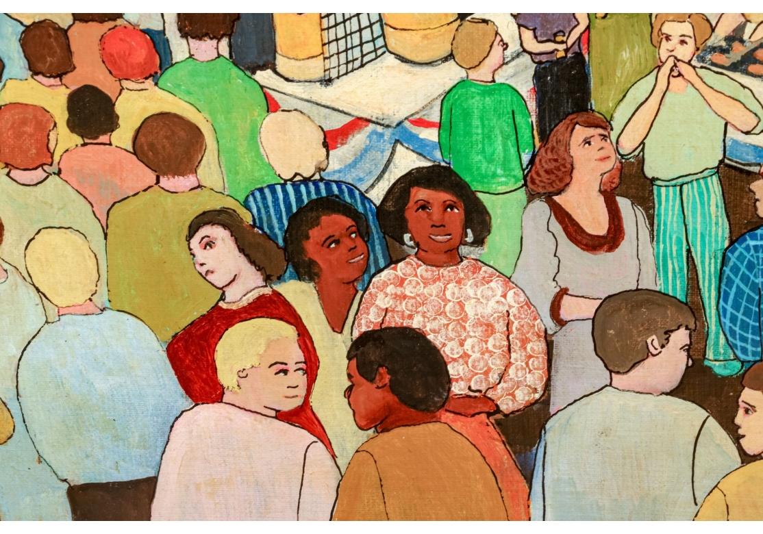 Gloria Laposka ( Amerikanerin, 1922-2015) „Lost In The Crowd“, Öl auf Karton im Angebot 1