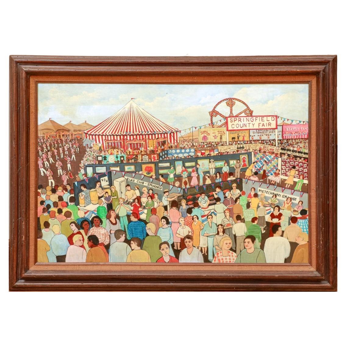 Gloria Laposka (estadounidense, 1922-2015) "Perdida entre la multitud" Óleo sobre tabla