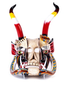 12''Mascara diablo vida y muerte / Wood carving Sculpture Mexican Folk Art