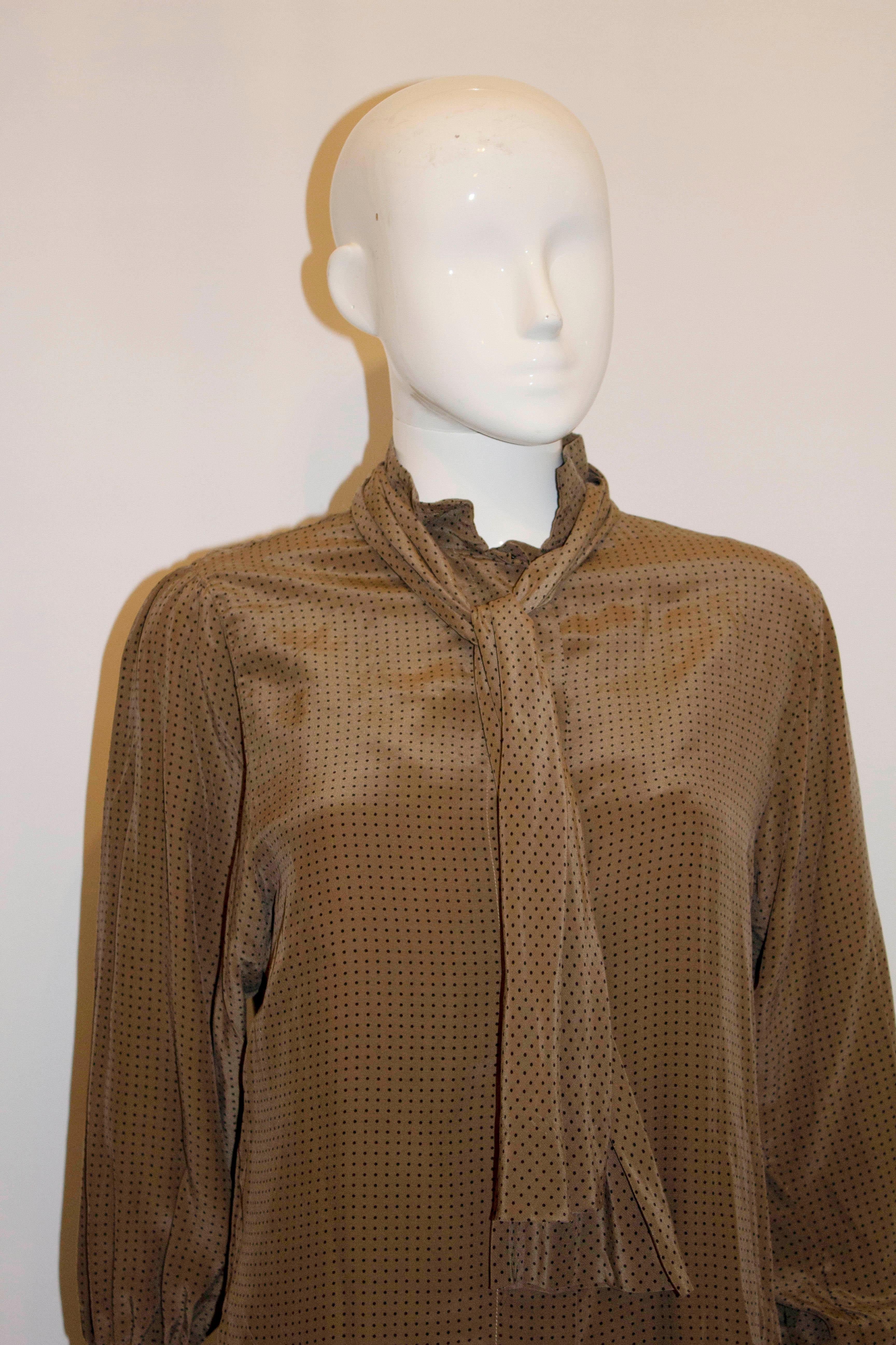 Brown Gloria Sachs  1970s Vintage Silk Blouse For Sale
