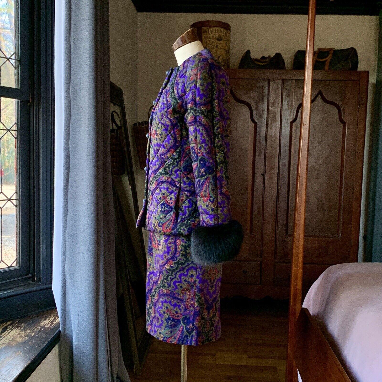 GLORIA SACHS Couture 1980er Jahre Zweiteiliger PAISLEY FUR Anzug Rock Jacke aus Wolle 10 im Angebot 3