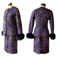 Vintage GLORIA SACHS Couture 1980s Two Piece PAISLEY FUR Suit Skirt Jacket Wool 10