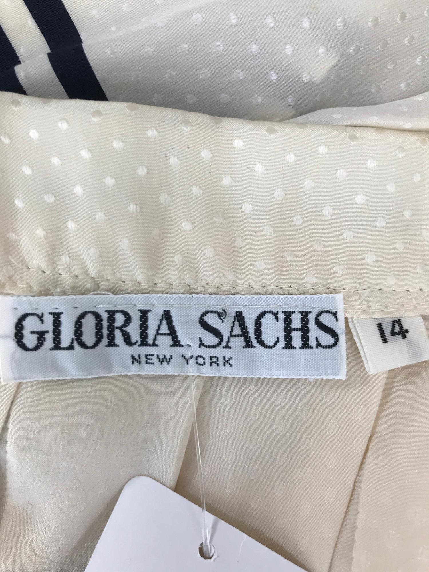 Gloria Sachs Cream & Black Horizontal Stripe Silk Jacquard Pleated Skirt 1980s  For Sale 4