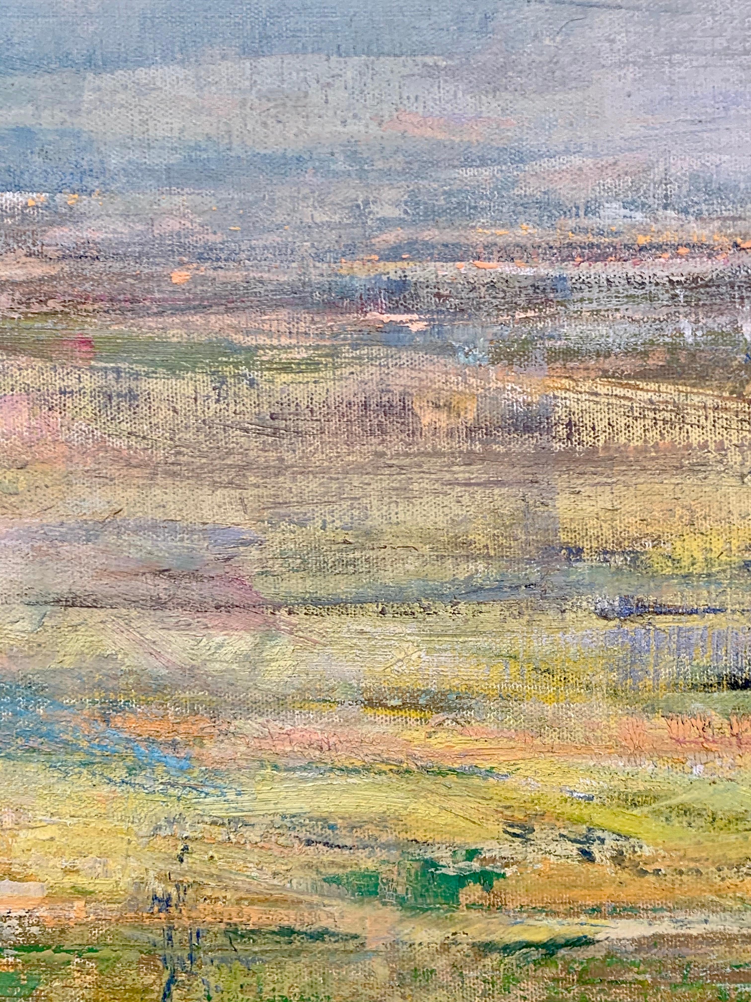 Gloria Saez, Campos de Castilla, Oil on canvas, 2019 - Gray Landscape Painting by Gloria Sáez