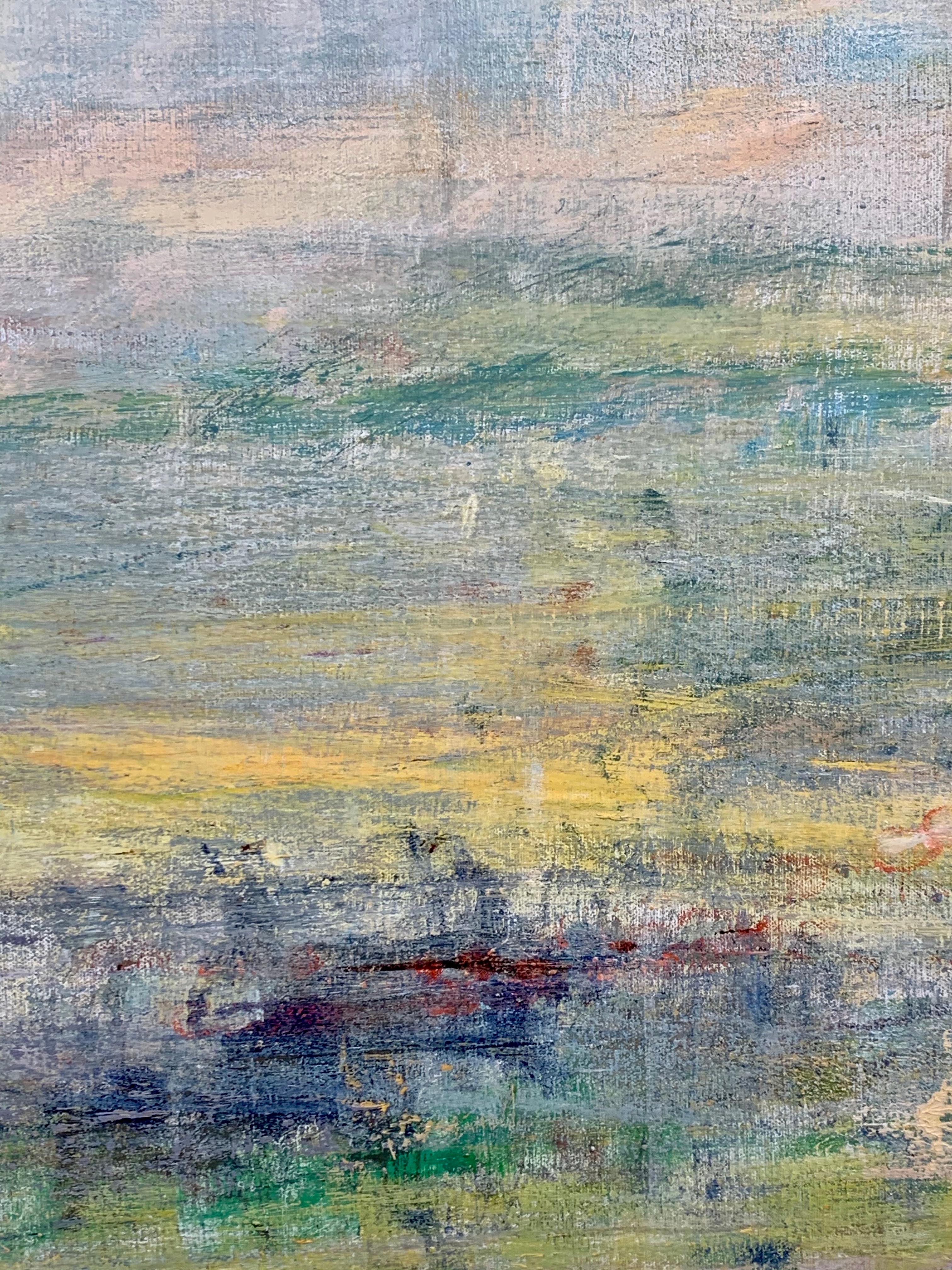 Gloria Saez, Primavera, Oil on canvas, 2019 - Gray Landscape Painting by Gloria Sáez