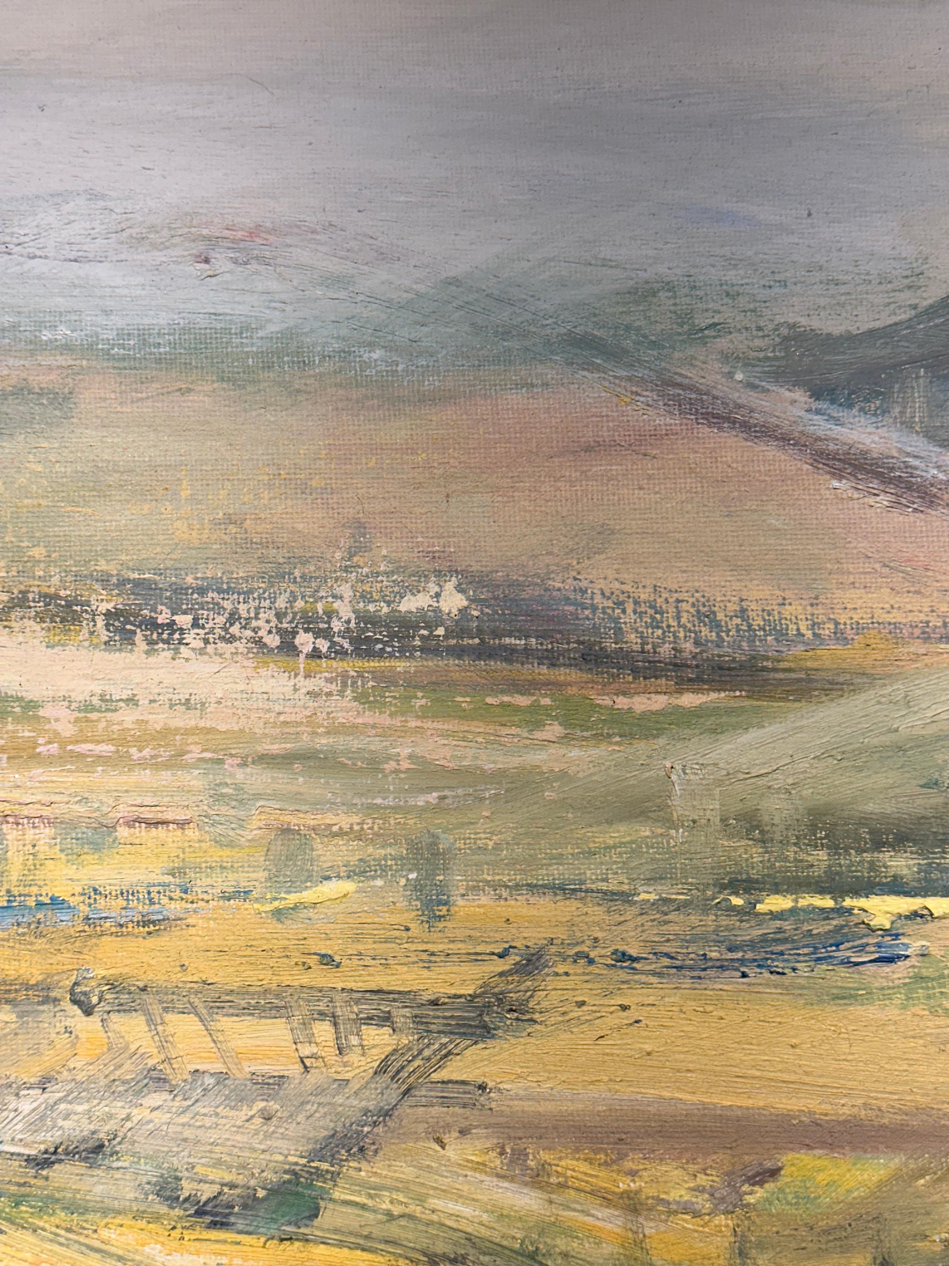 “Where Infinite Fields Are Seen 2” Oil on Canvas Contemporary Abstract Landscape - Beige Landscape Painting by Gloria Sáez