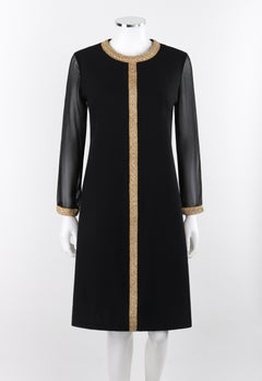 GLORIA SWANSON Puritan Forever Young c.1960's Black Gold Sheer Sleeve Dress