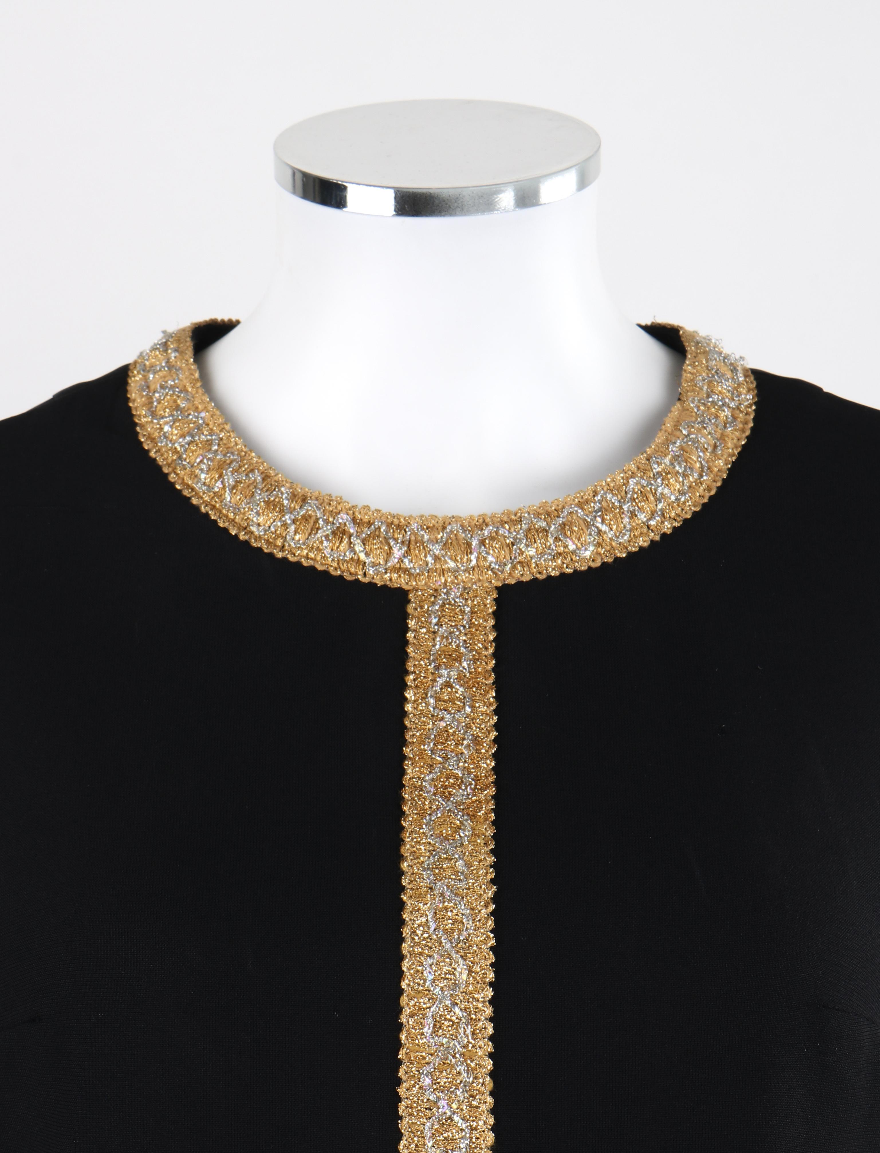 GLORIA SWANSON Puritan Forever Young c.1960's Black Gold Sheer Sleeve Dress In Good Condition For Sale In Thiensville, WI
