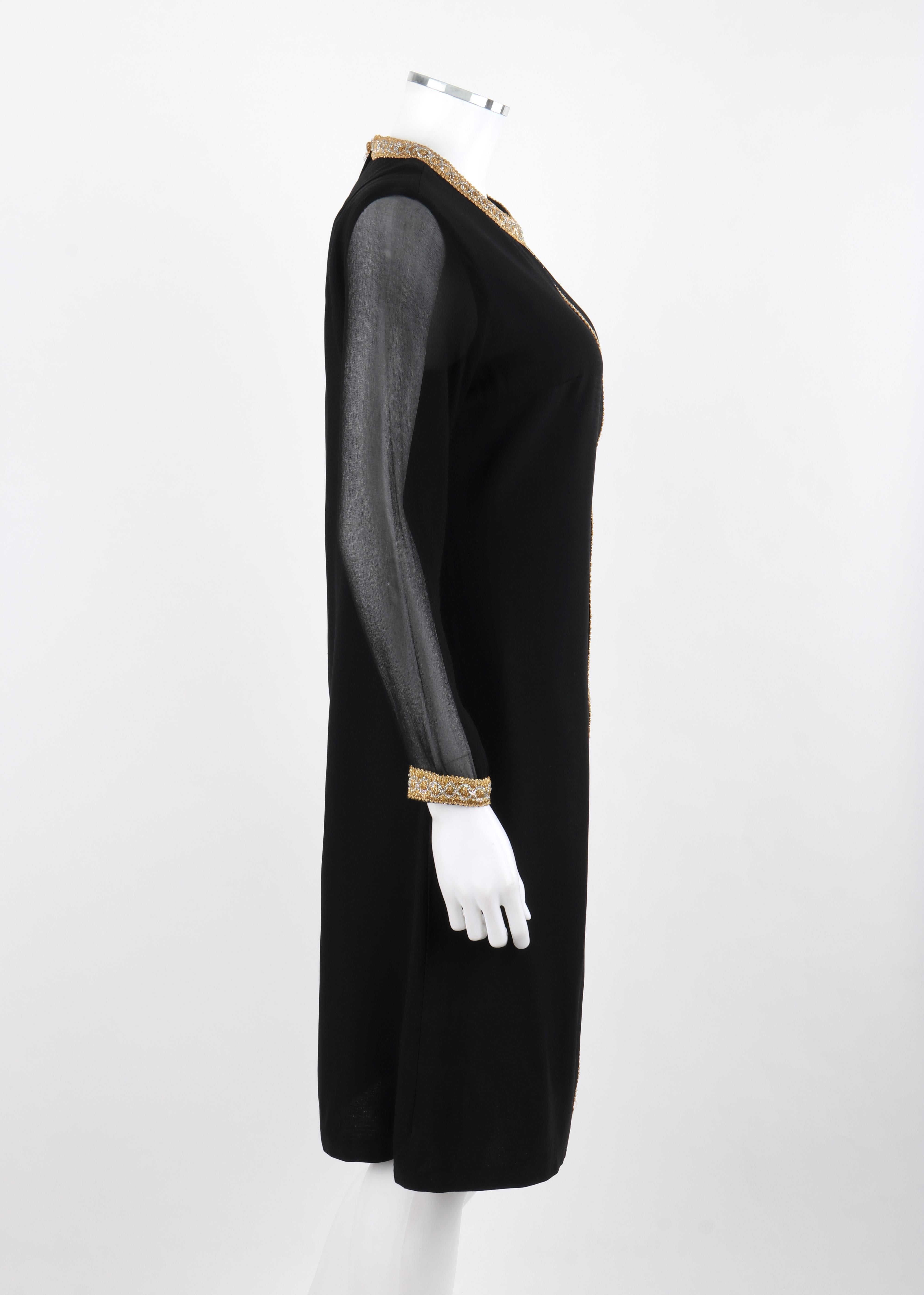 Women's GLORIA SWANSON Puritan Forever Young c.1960's Black Gold Sheer Sleeve Dress For Sale